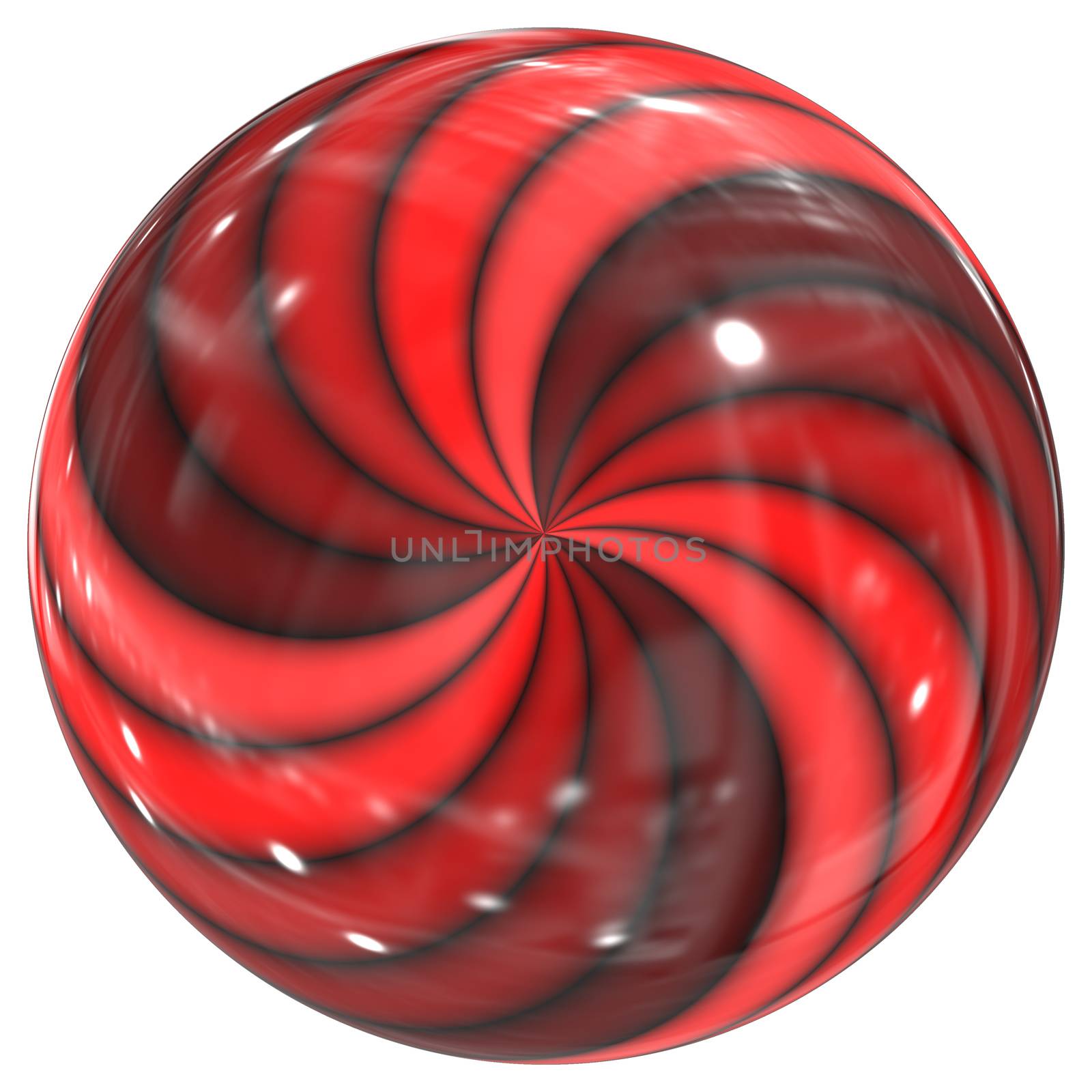 An illustration of a red swirl glass sphere
