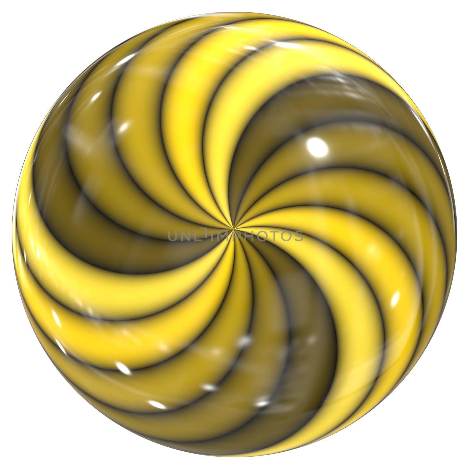 An illustration of a yellow swirl glass sphere