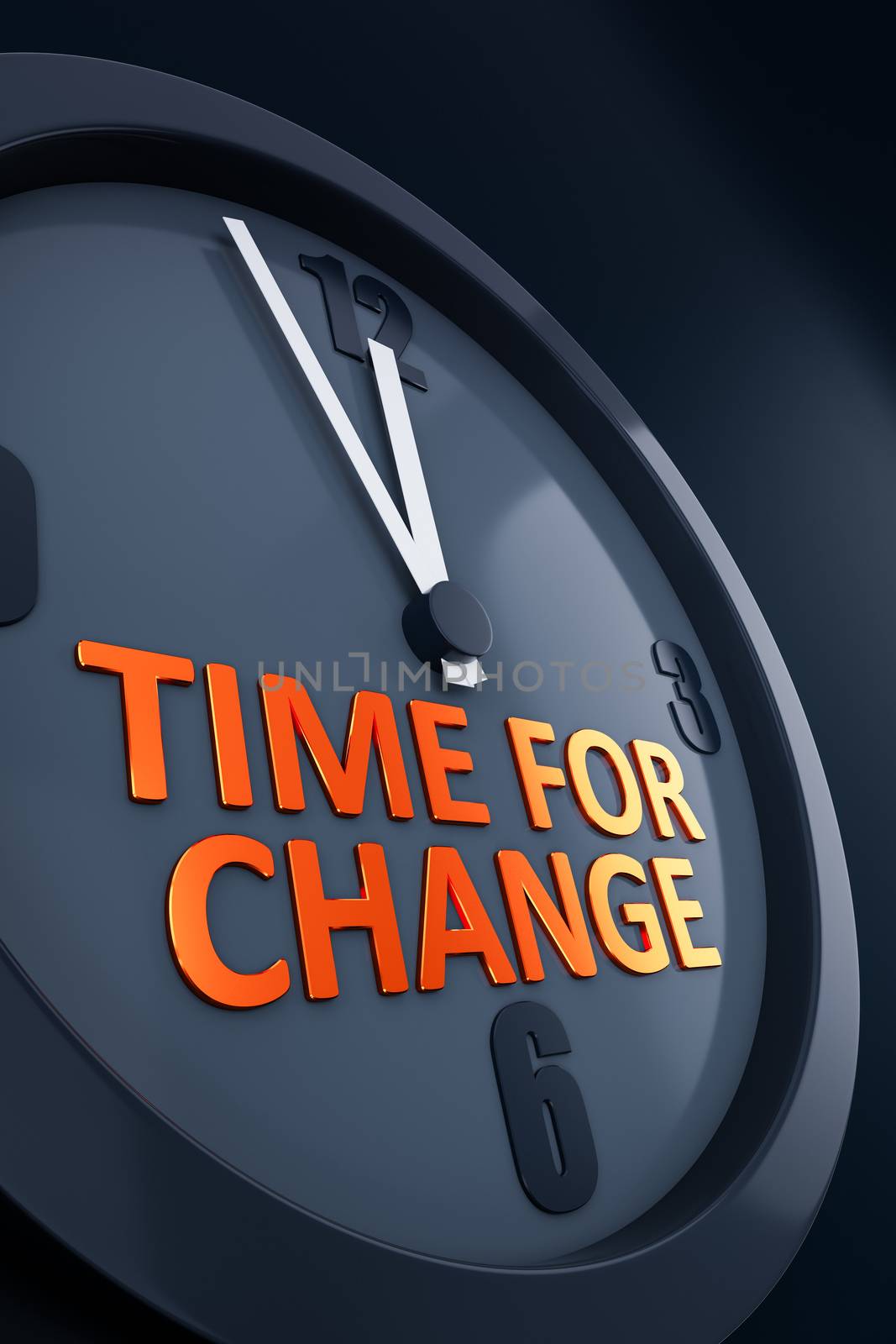 A clock with text time for change 3D illustration