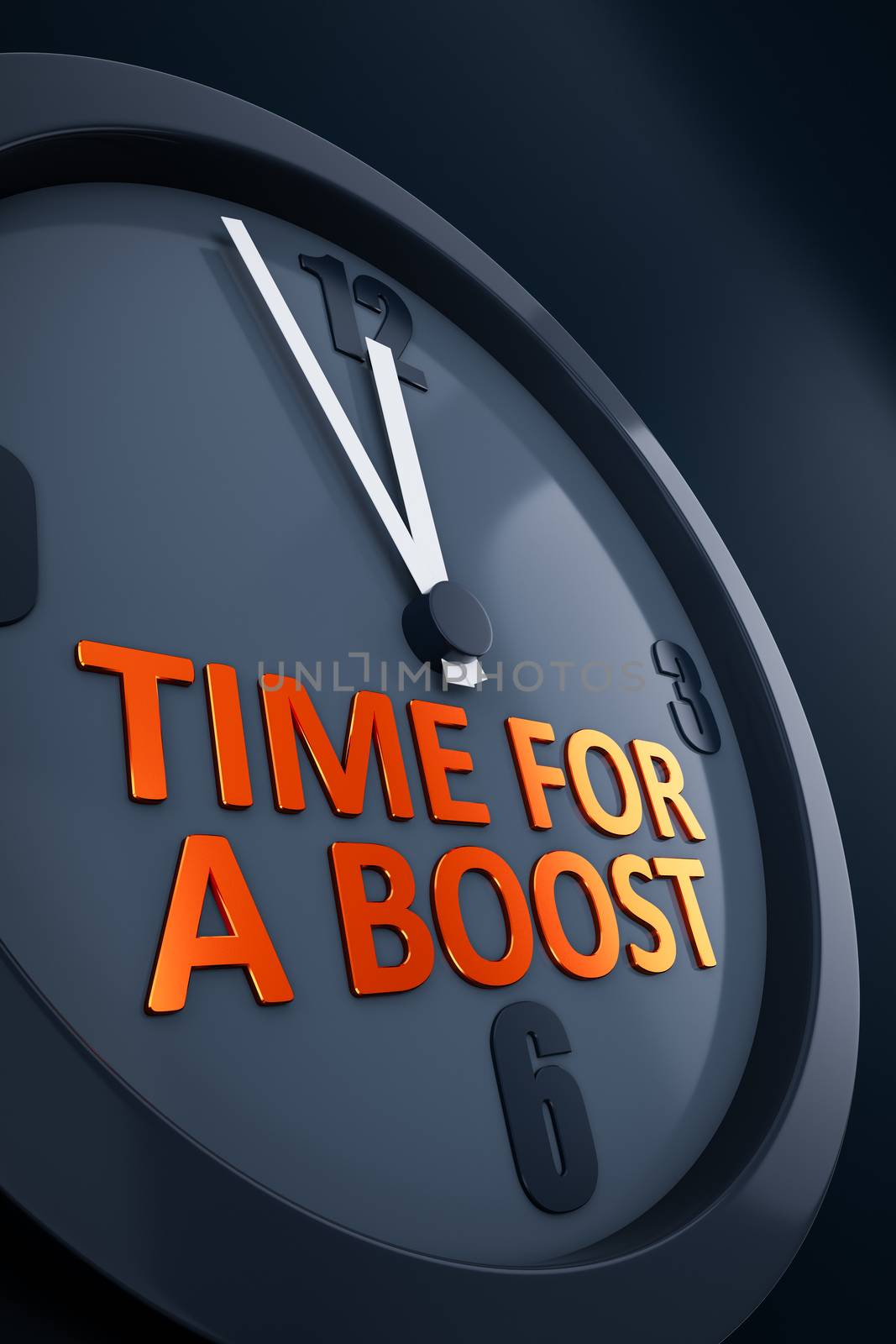 A clock with text time for a boost 3D illustration