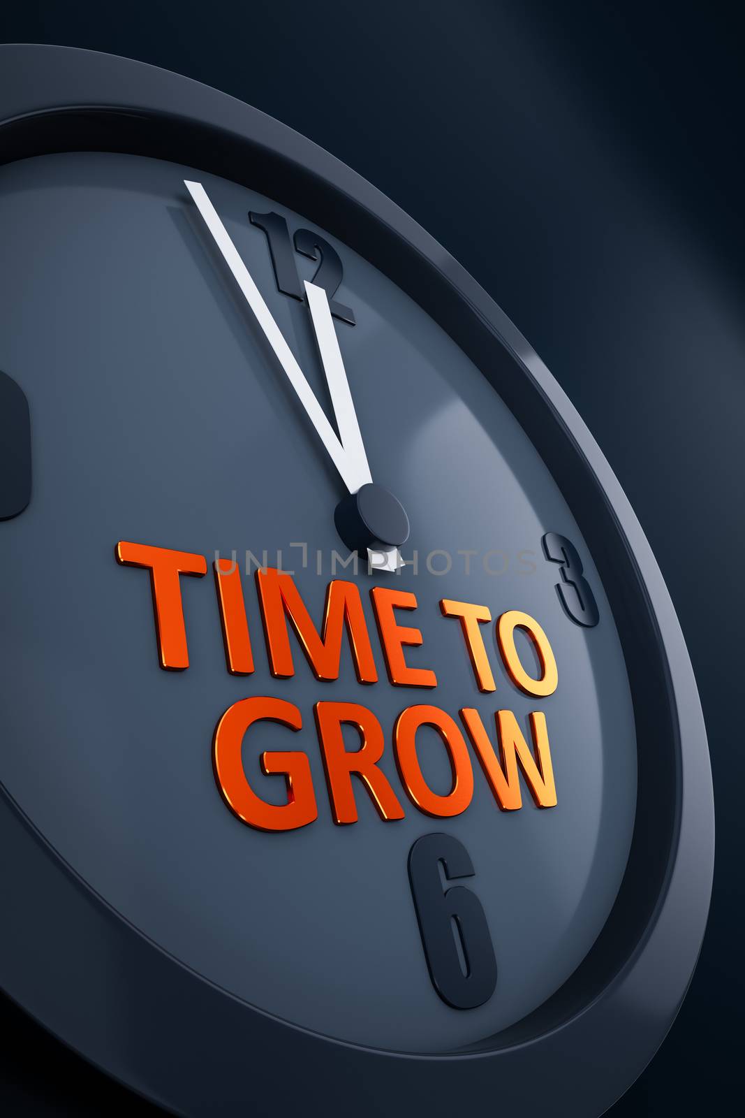 A clock with text time to grow 3D illustration