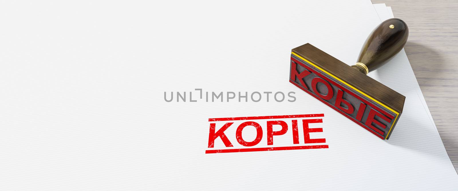 red stamp with the word copy in german language on white paper background 3D illustration