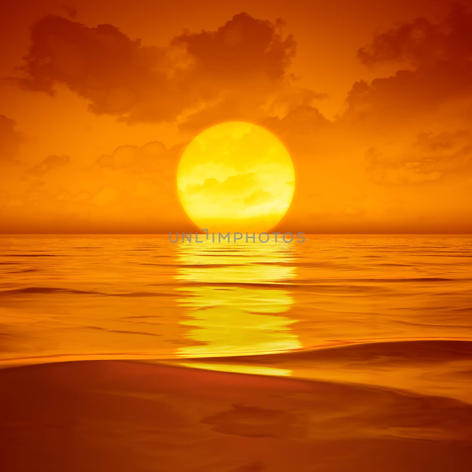 A big sooting sunset wallpaper 3D illustration