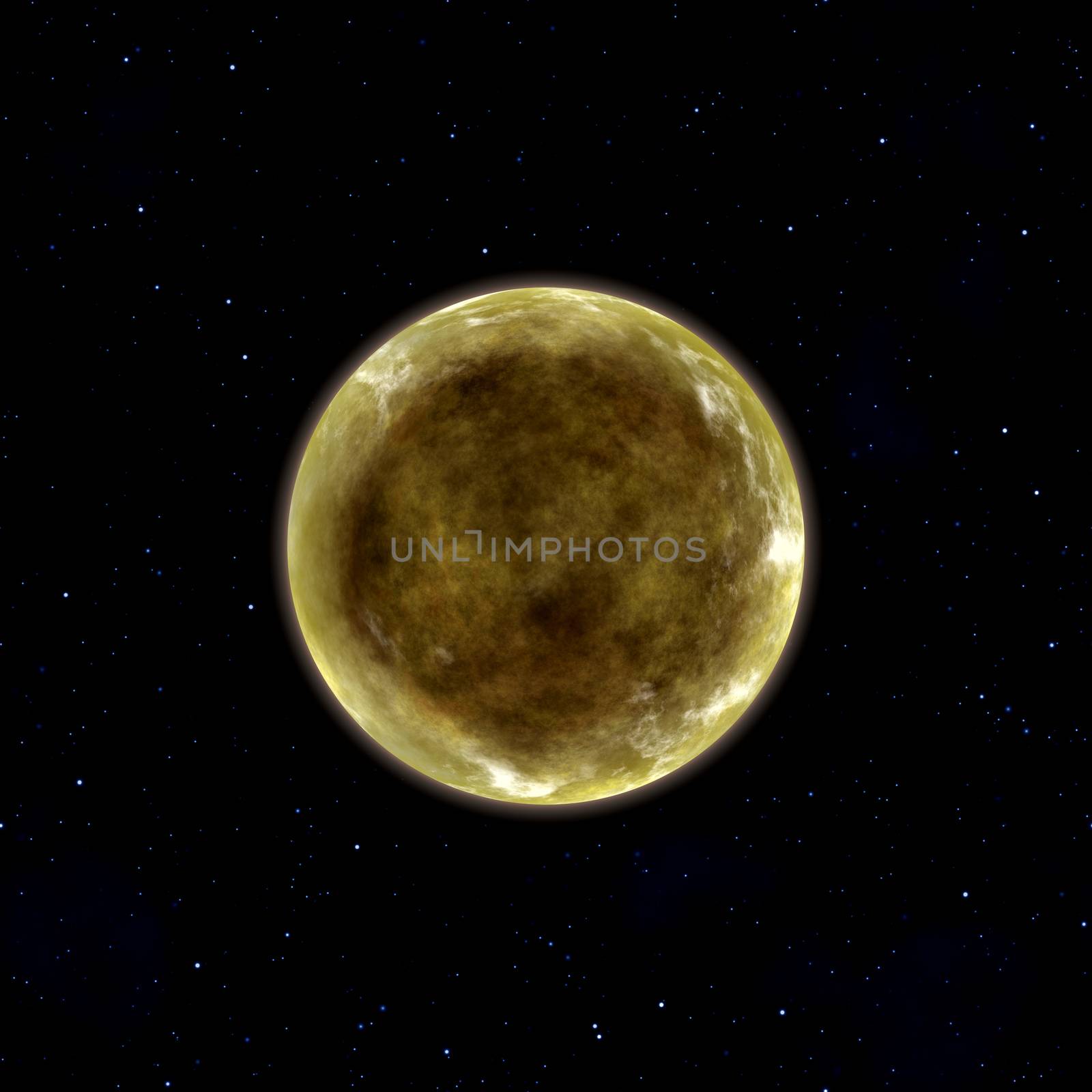 yellow planet in space with stars by magann