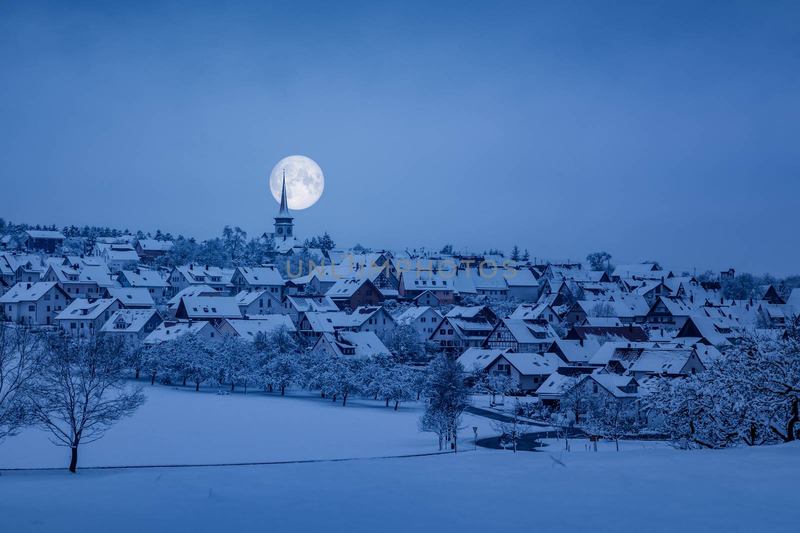 An image of Holzbronn Germany winter scenery by night