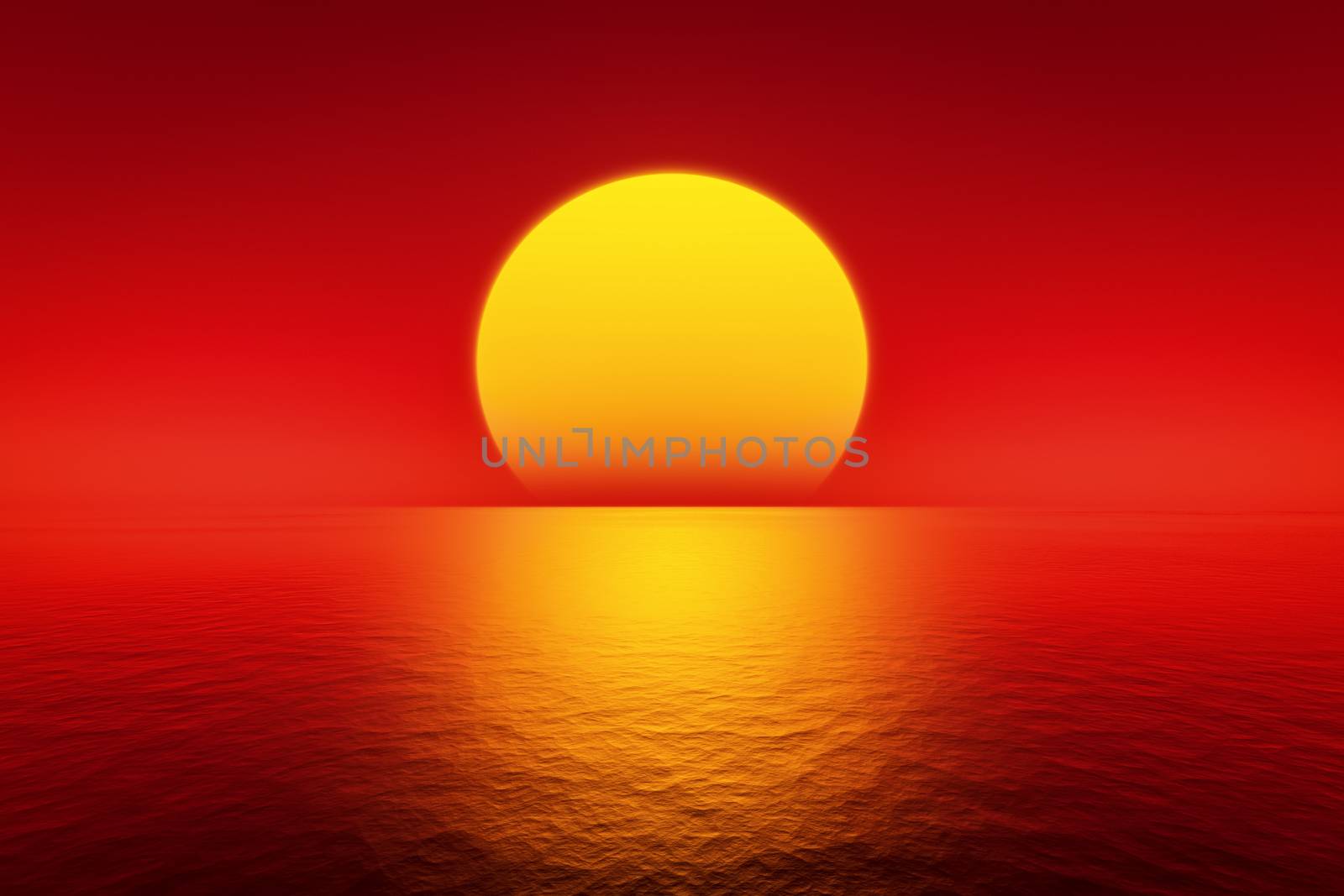 big red sunset over the ocean 3d illustration