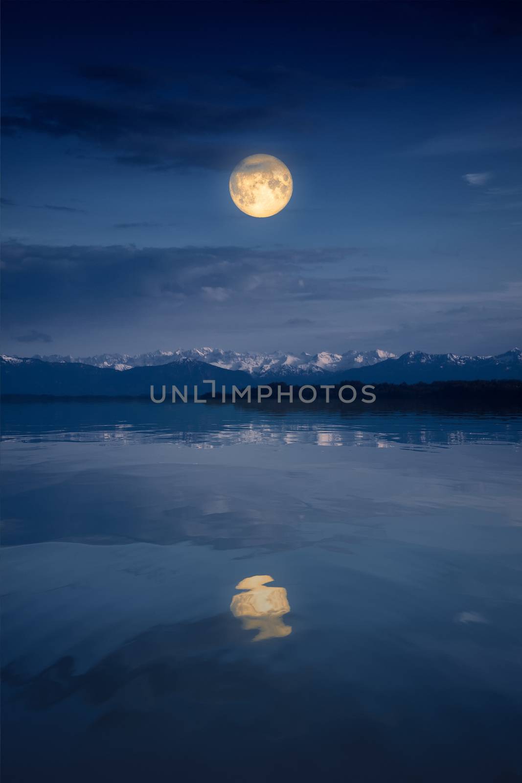 An image of the Starnberg Lake by night with full moon near Tutzing Bavaria Germany