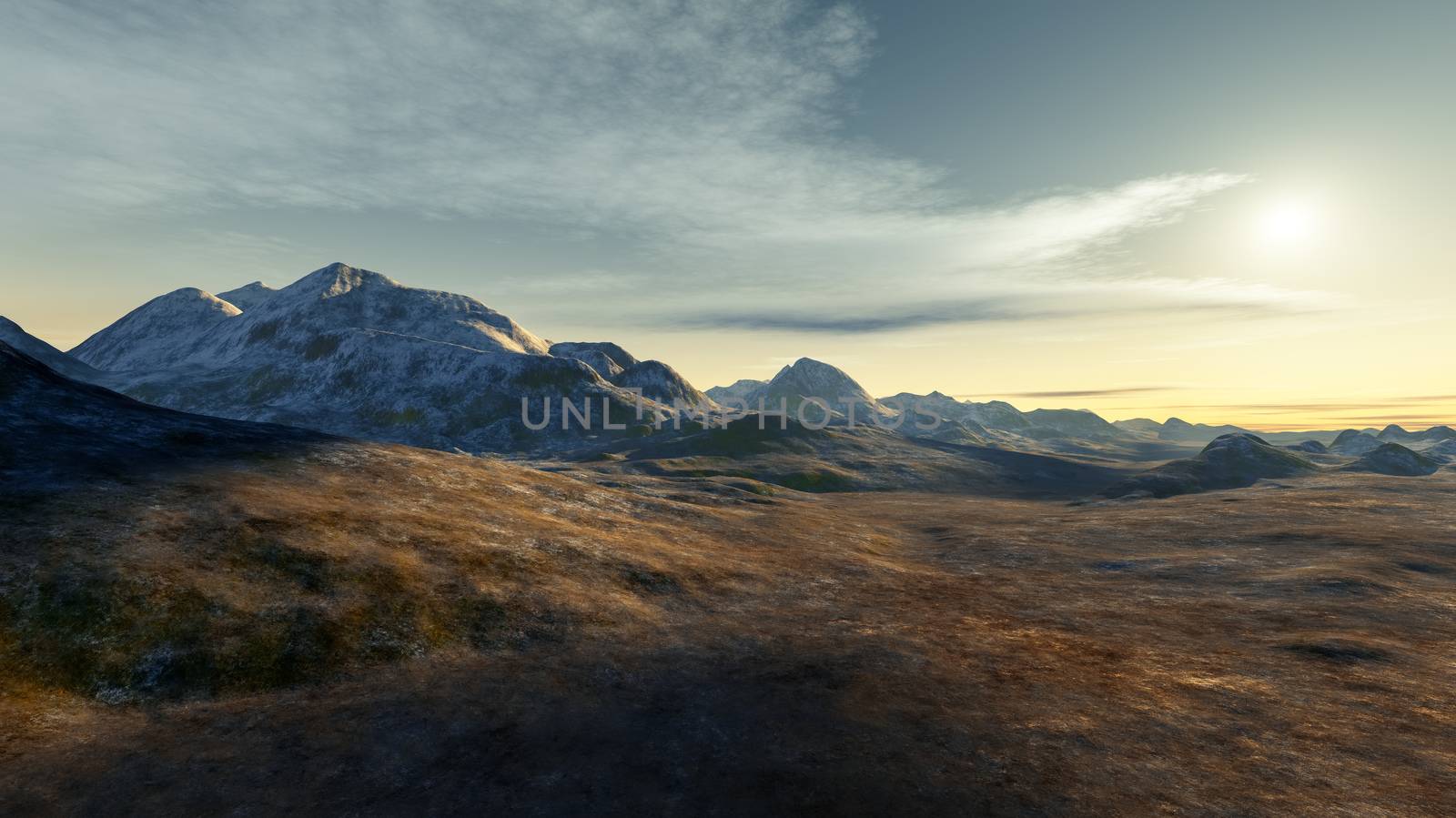 A fantasy landscape scenery without vegetation 3d illustration
