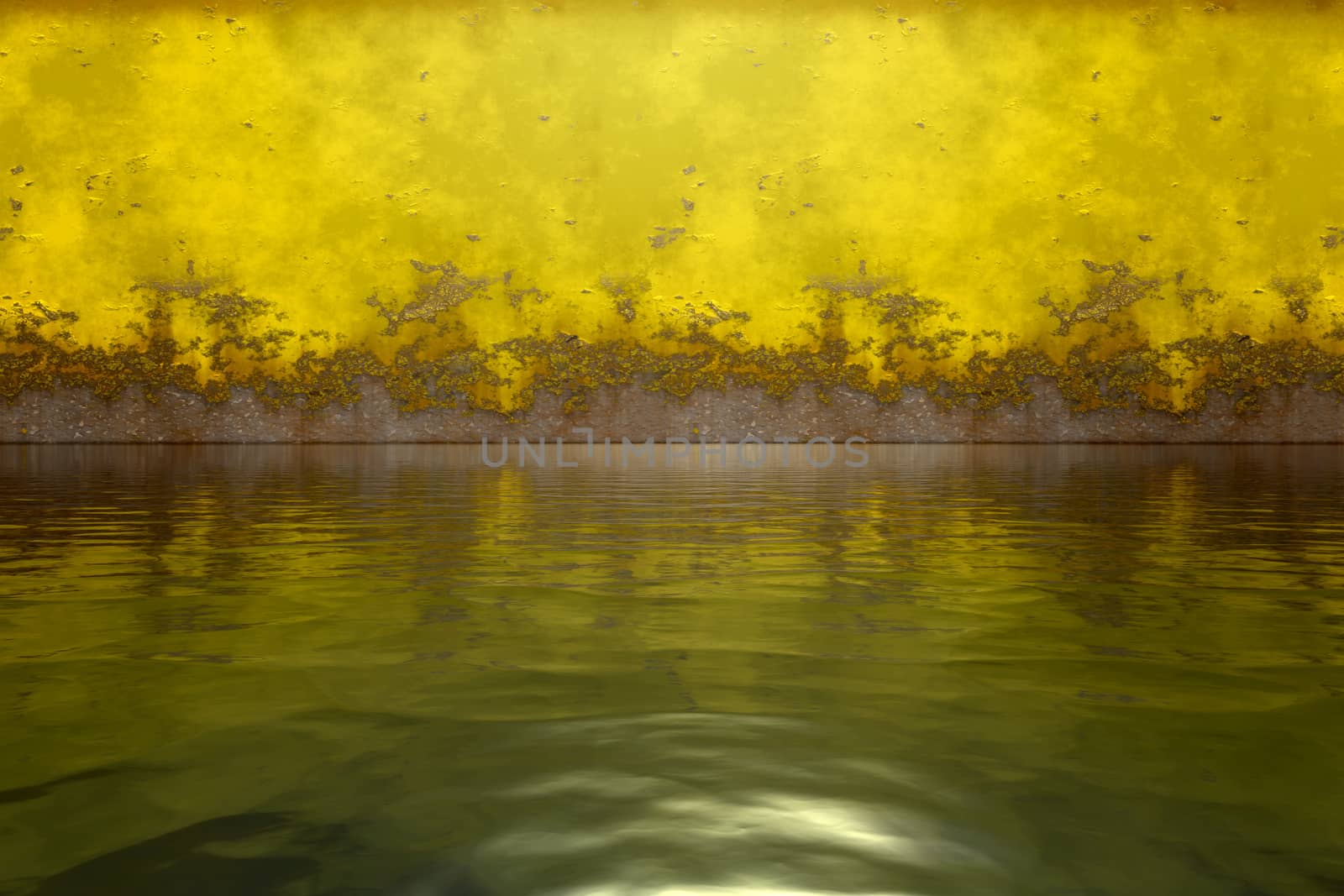 rusty metal wall water surface 3D illustration