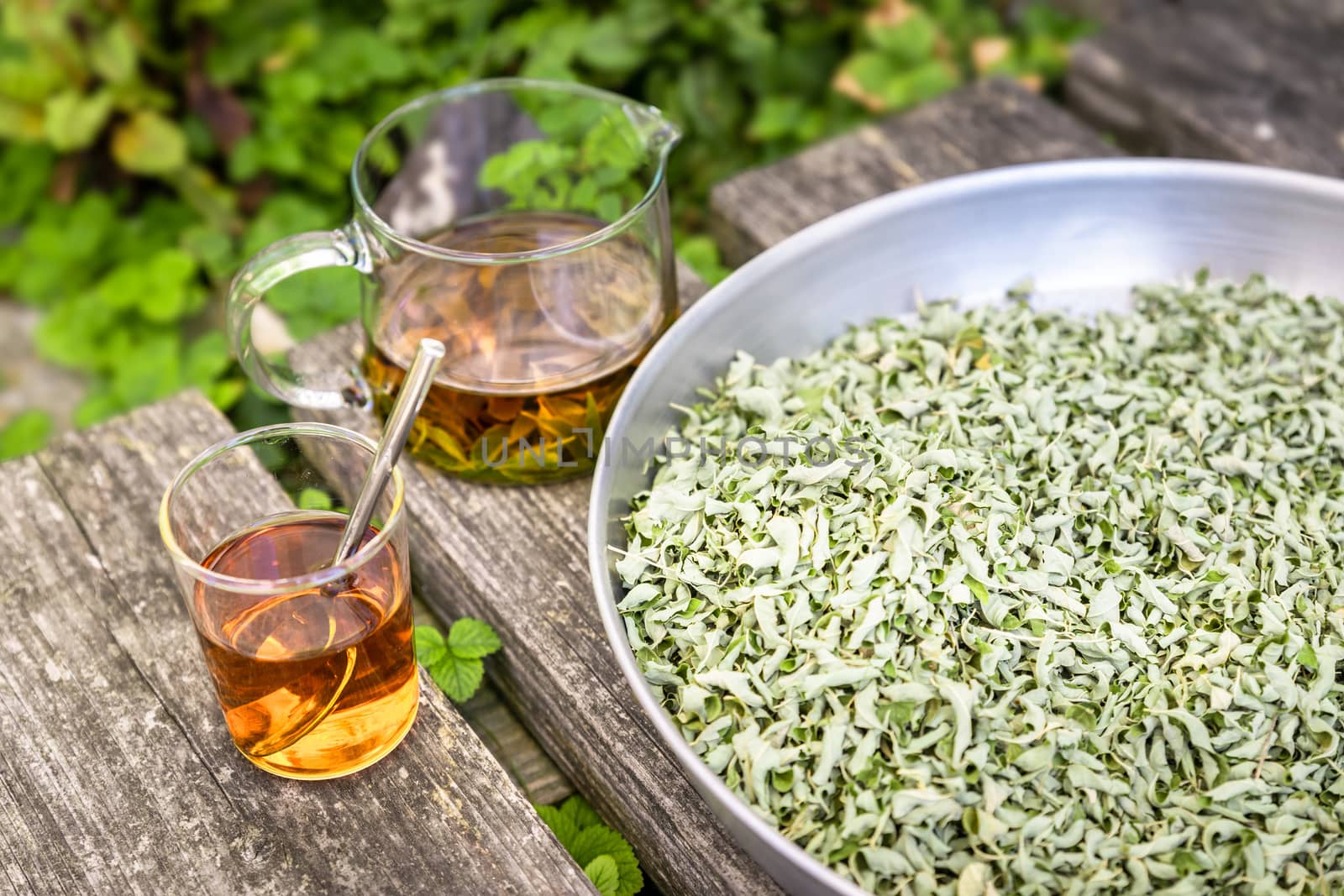 verbena tea on old wooden planks by magann