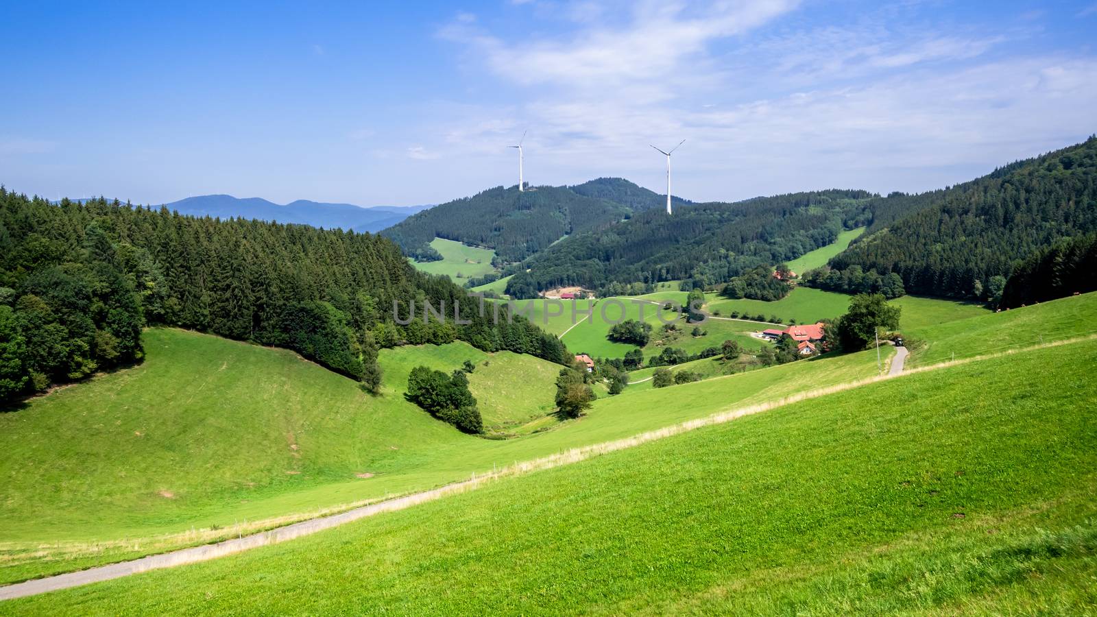 landscape with wind energy in the black forest area Germany by magann