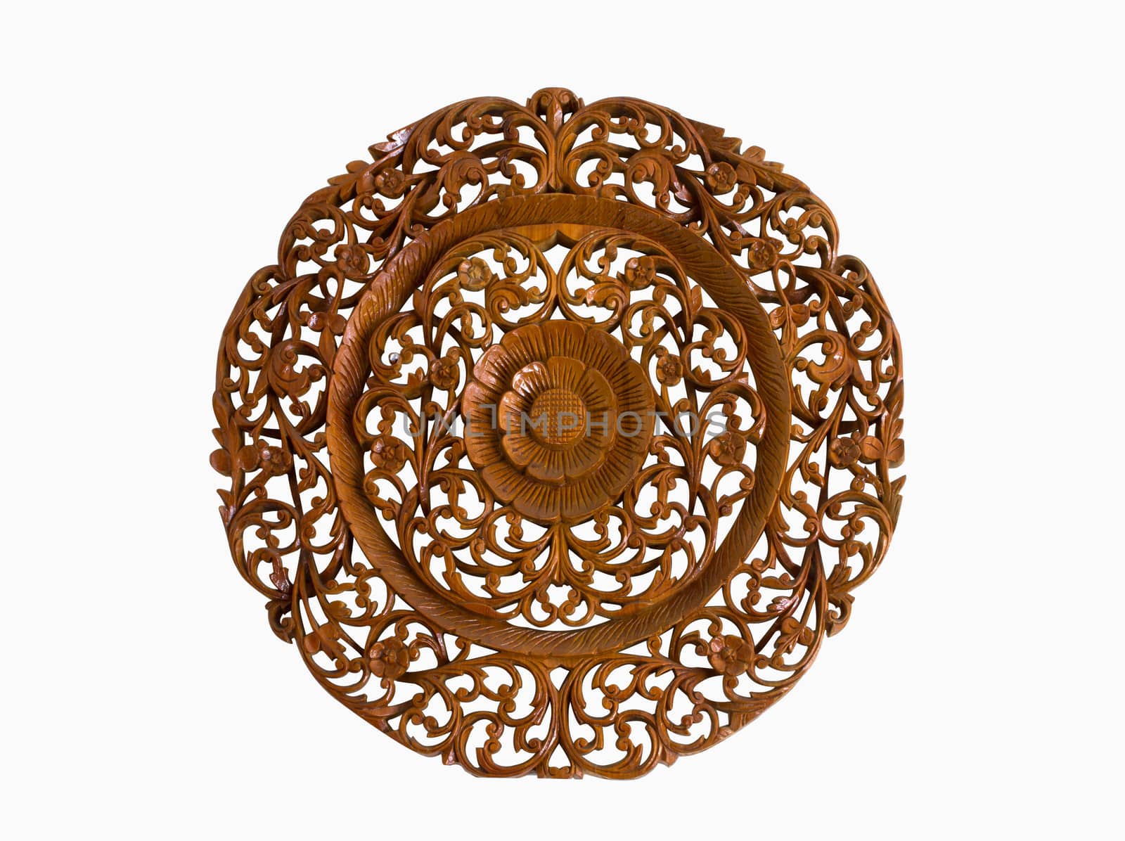 Save Clipping Path Pattern of flower carved on wood isolate background 