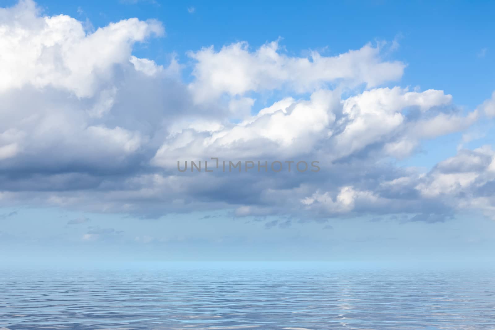 An image of the blue sky with white clouds over the sea