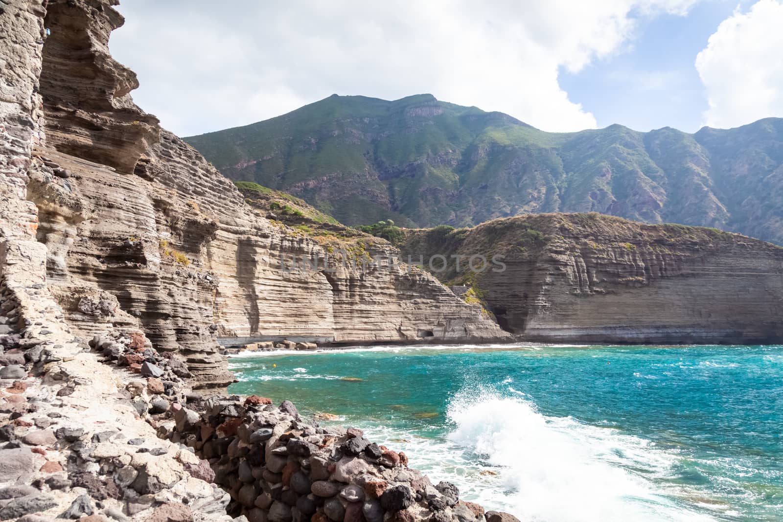 rough coast at Lipari Islands Sicily Italy by magann