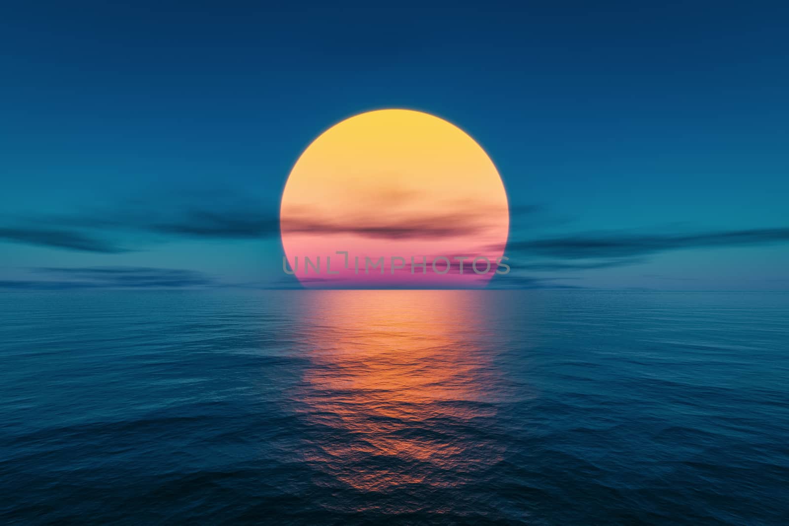 A great sunset over the ocean 3d illustration