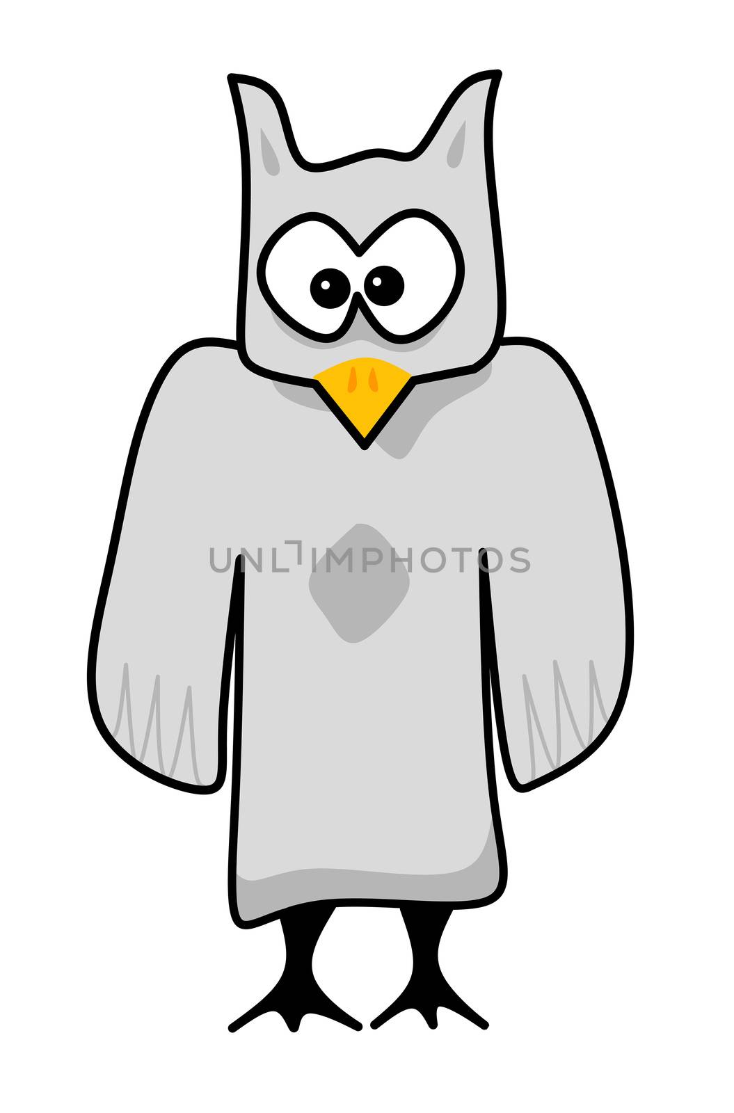 An illustration of a comic character gray watching owl