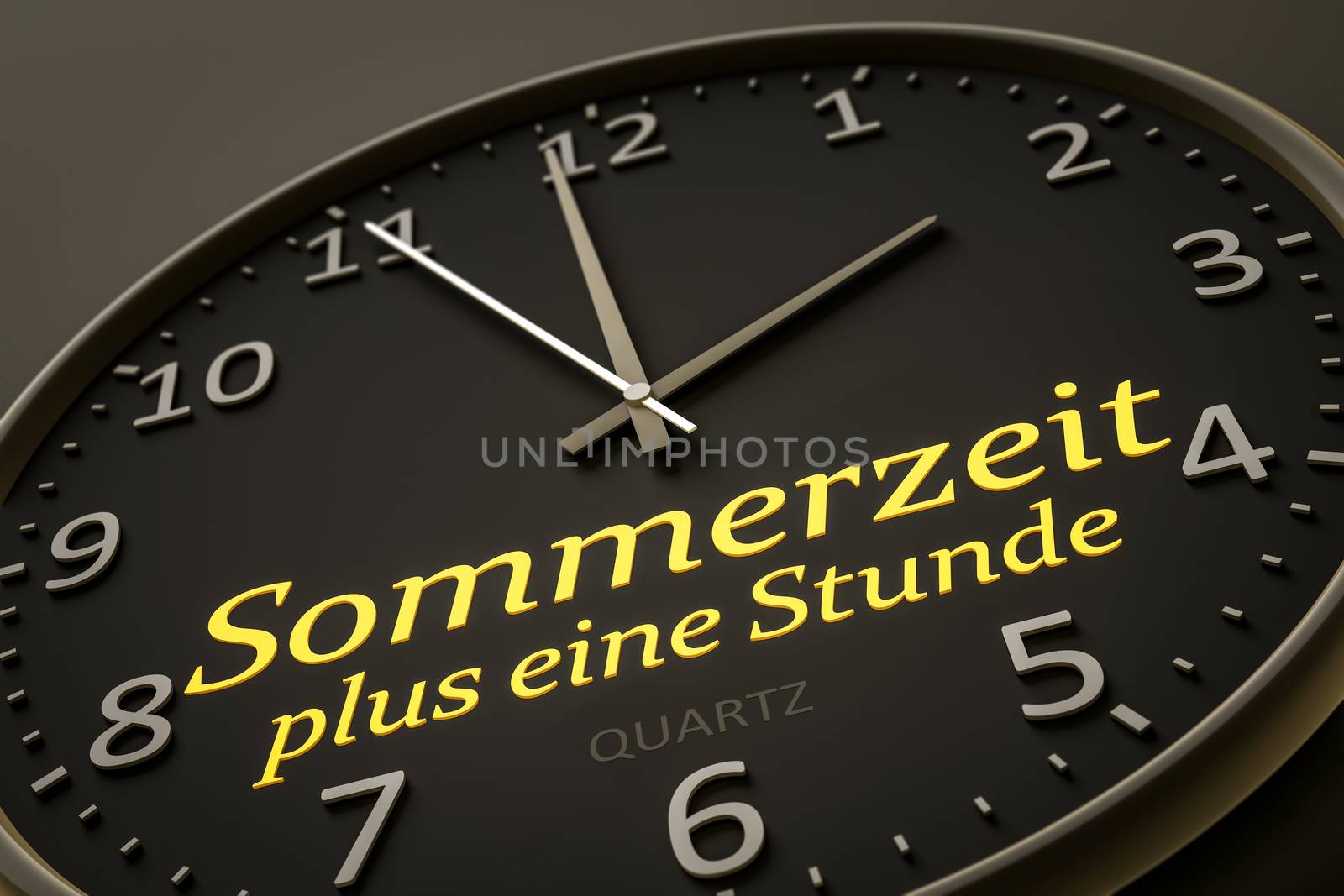daylight saving summer time plus one hour in german language modern black clock style 3d illustration