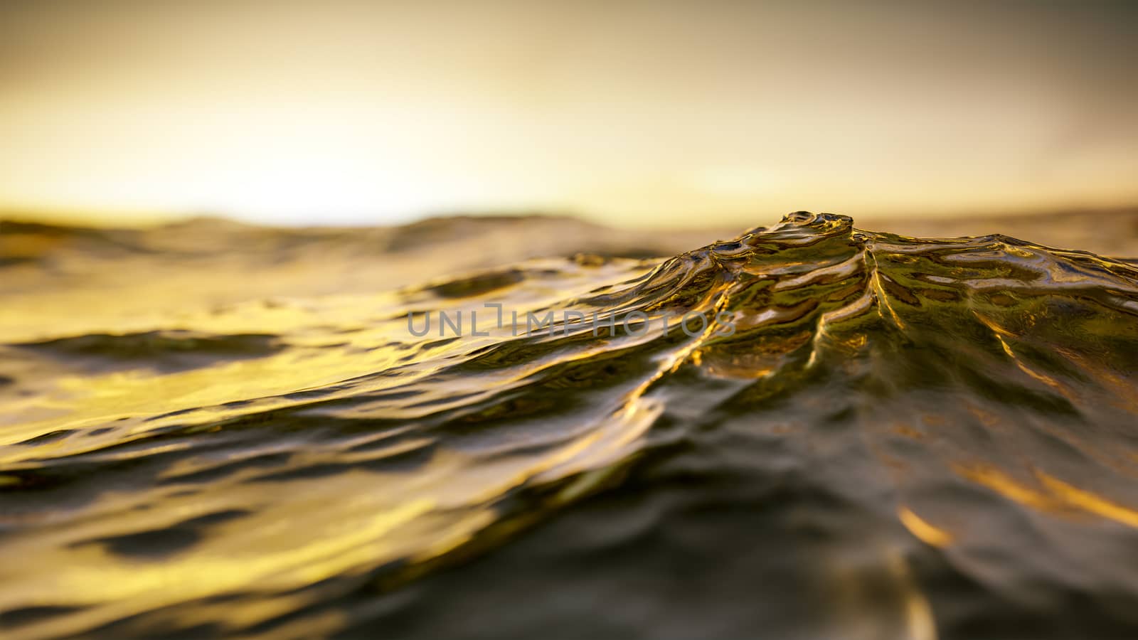 A golden sunset ocean wave background 3D illustration