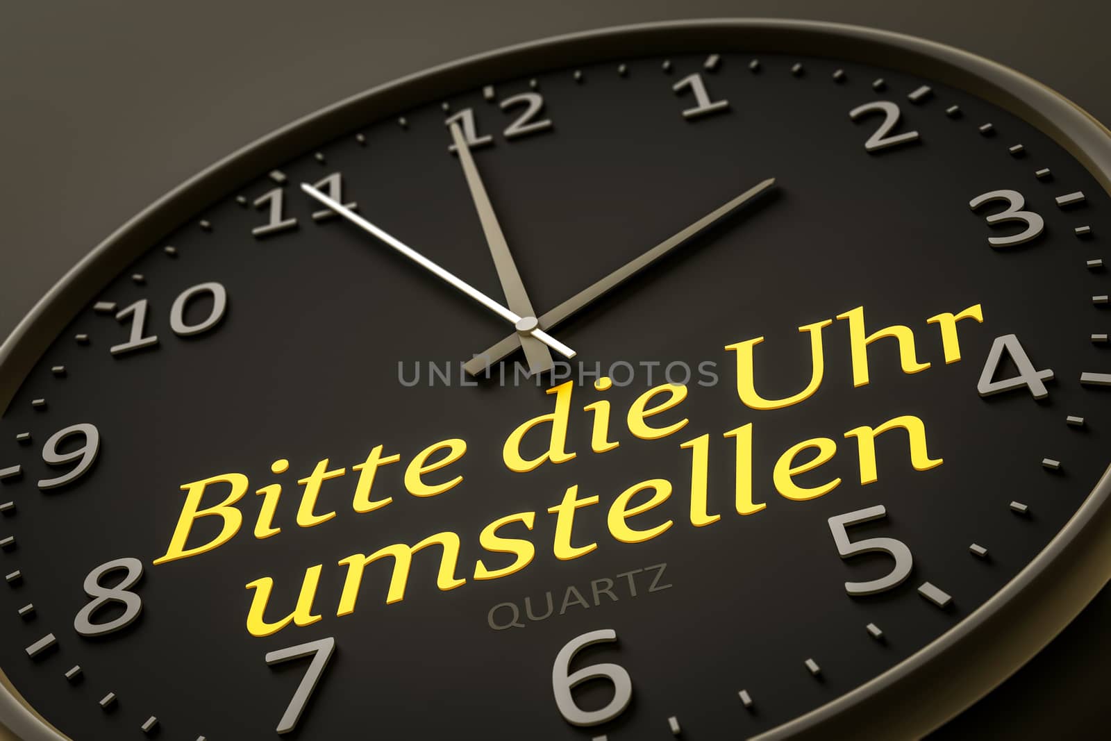 Please change your clocks in german language modern black clock style 3d illustration