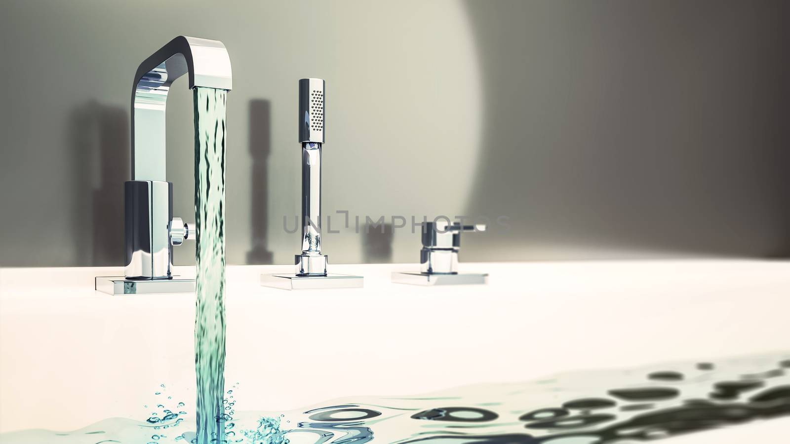 3d illustration of filling a typical bathtub with water
