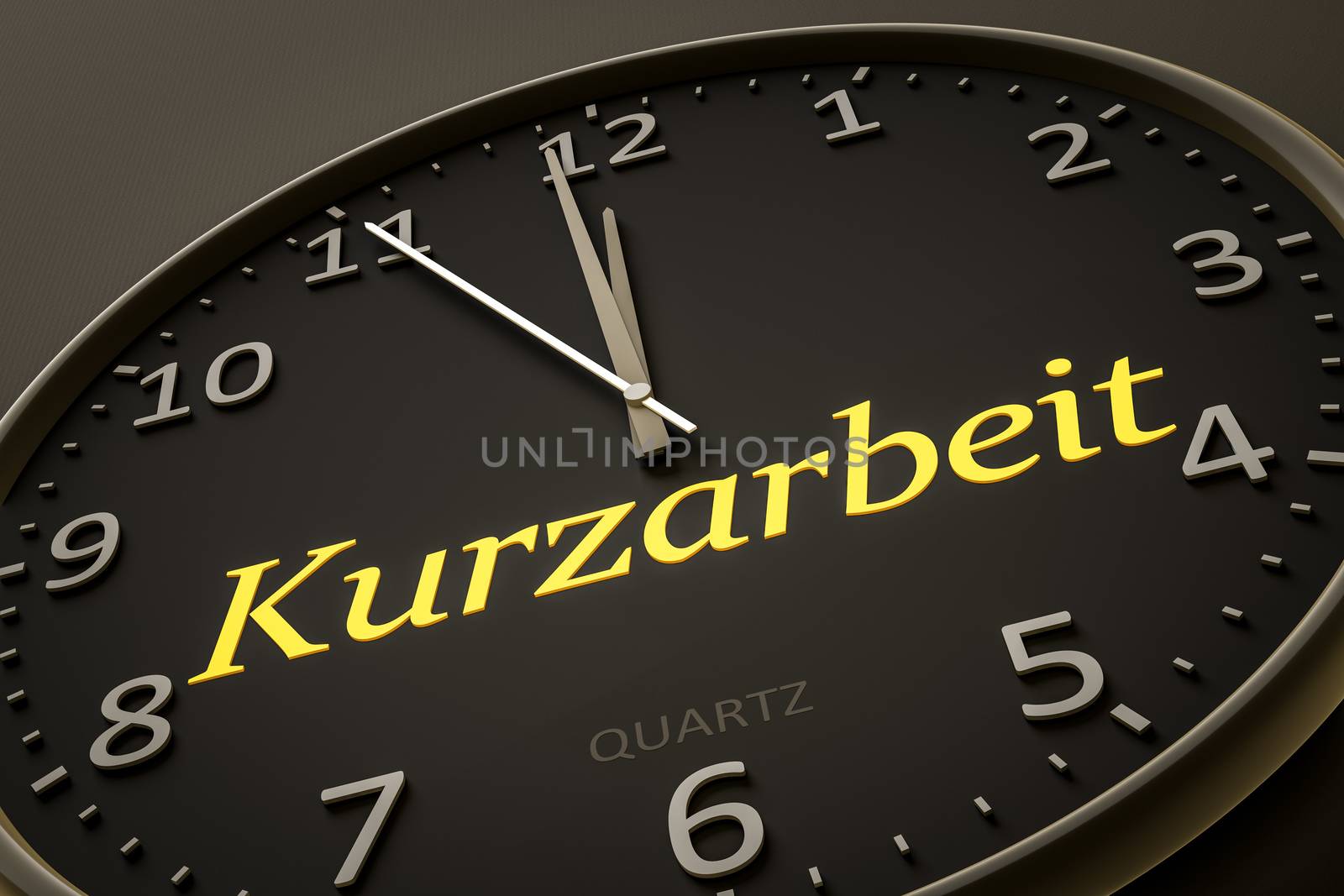 An image of a typical clock with text short-time work in german language