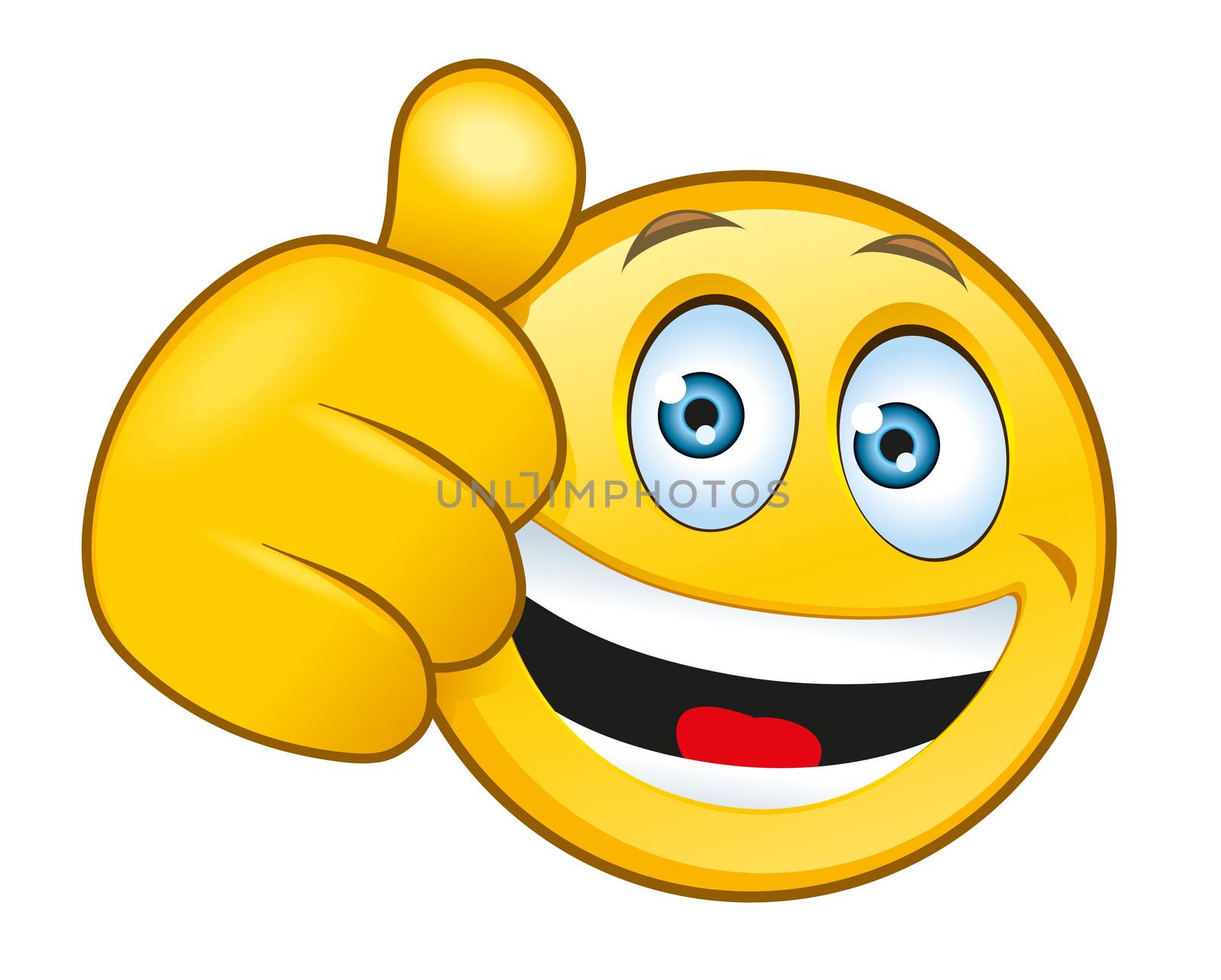 An illustration of a laughing smiley with a thumbs up sign
