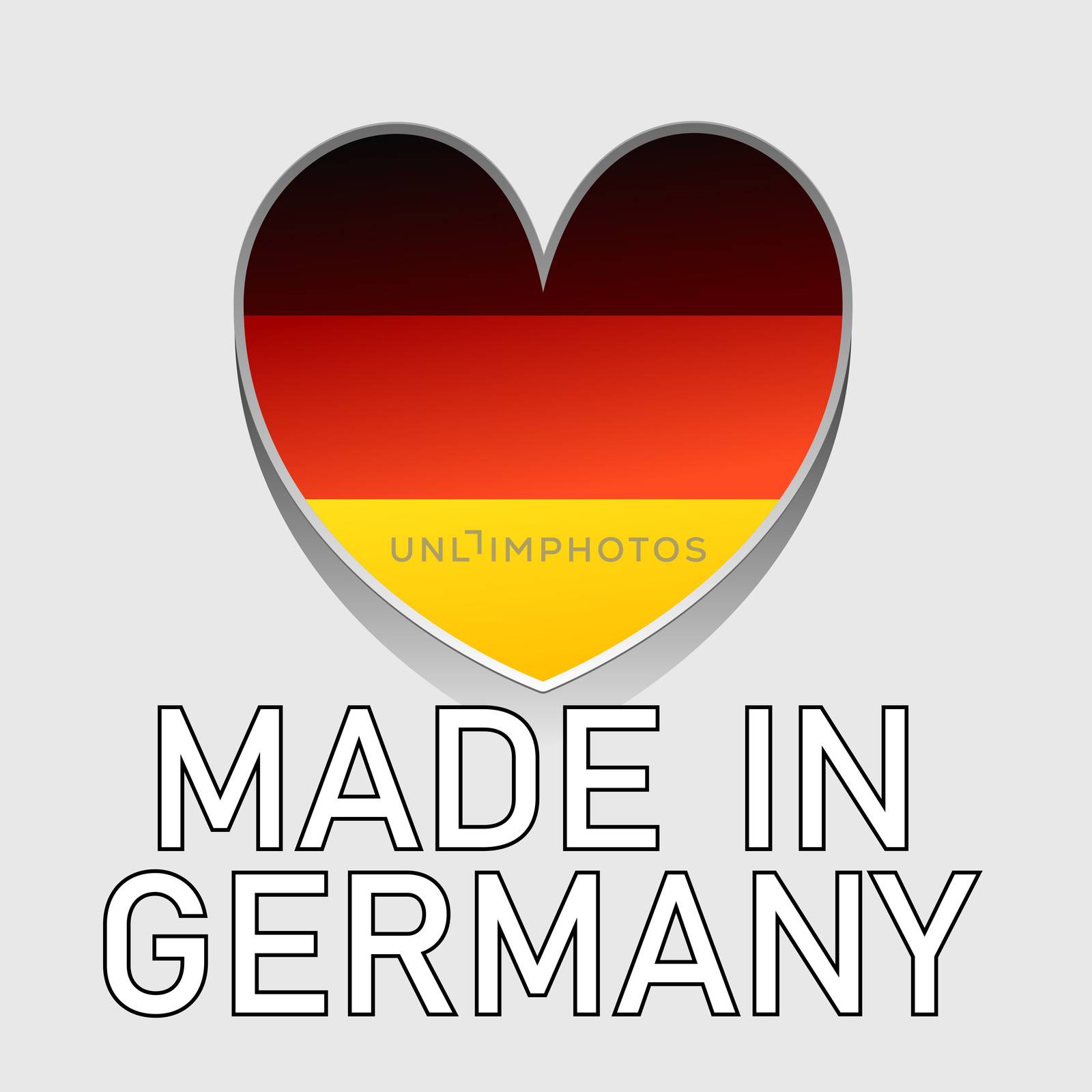 An illustration of a german national colored heart with text made in germany