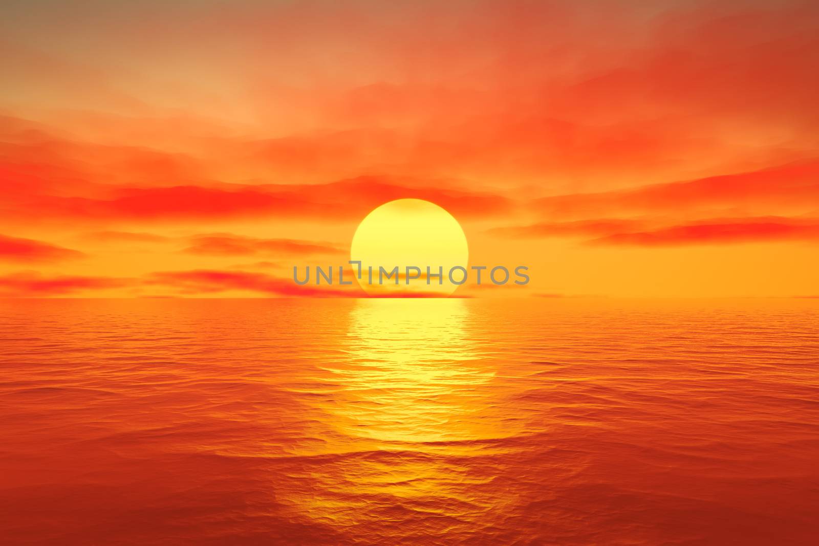 A great sunset over the ocean 3d illustration