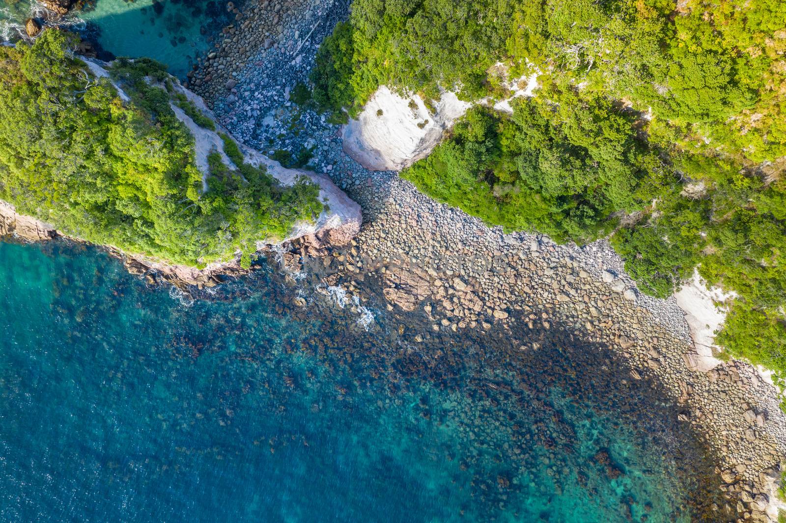 An aerial view of Hahei Beach New Zealand