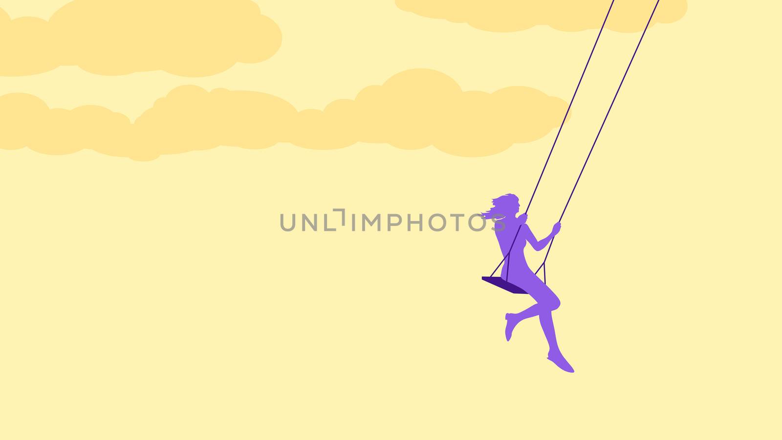 An illustration of a young woman swinging