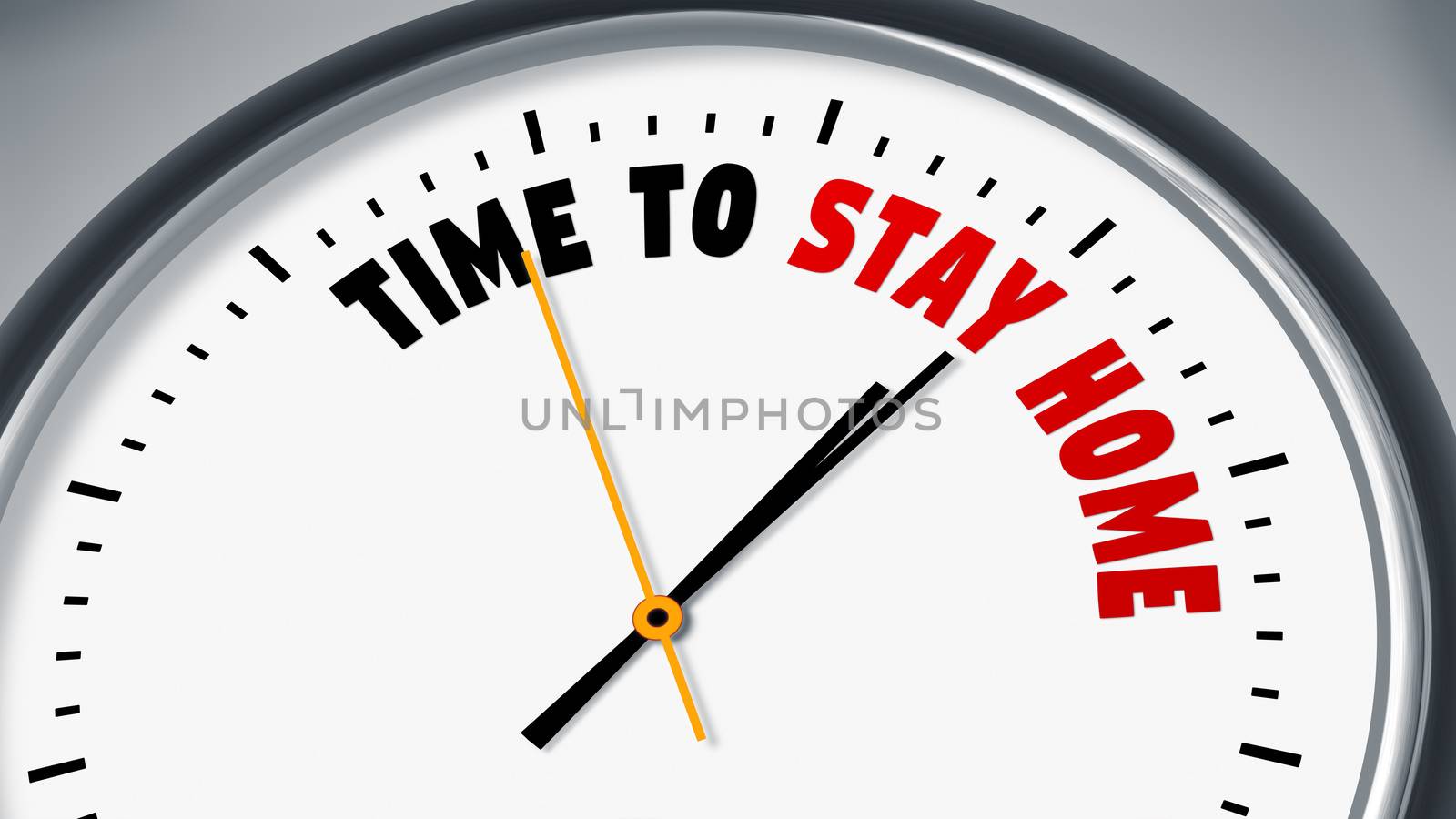 An image of a typical clock with text time to stay home