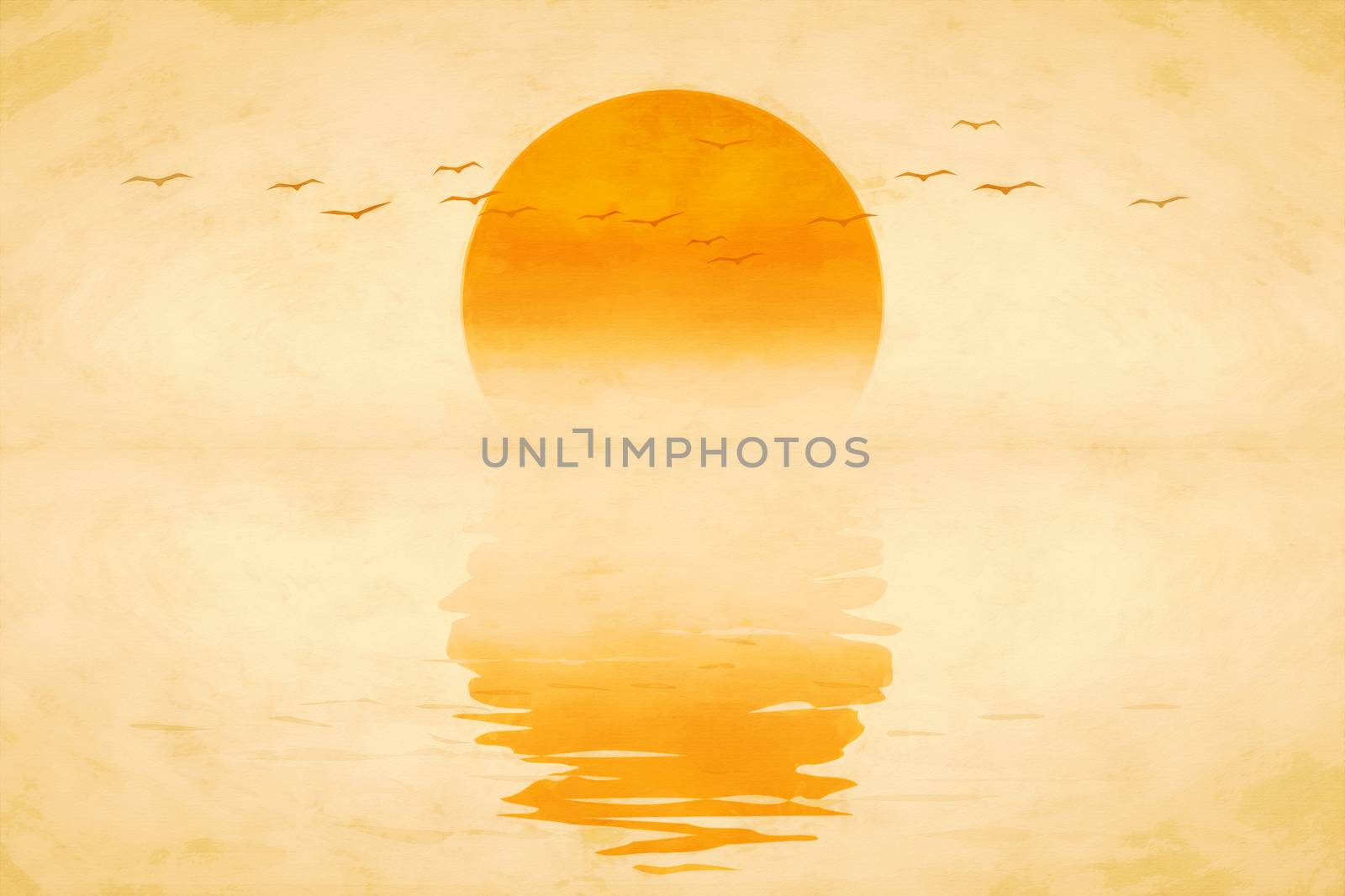 beautiful golden sunset with birds digital painting by magann