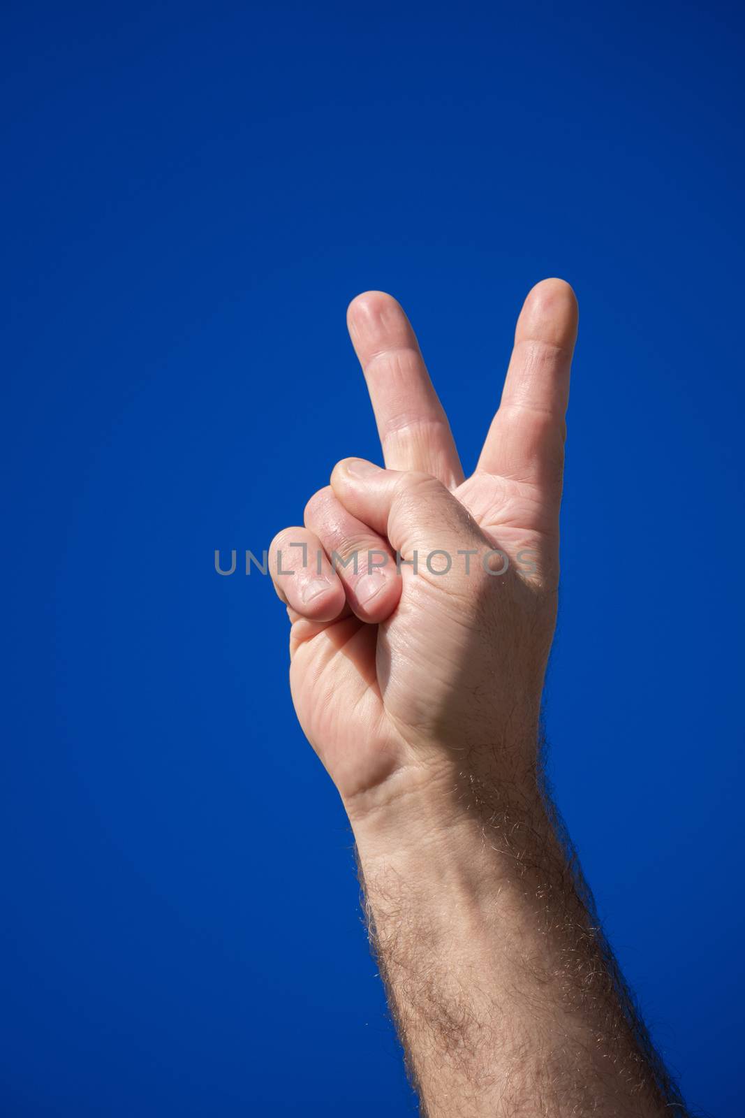 An image of a male hand V sign