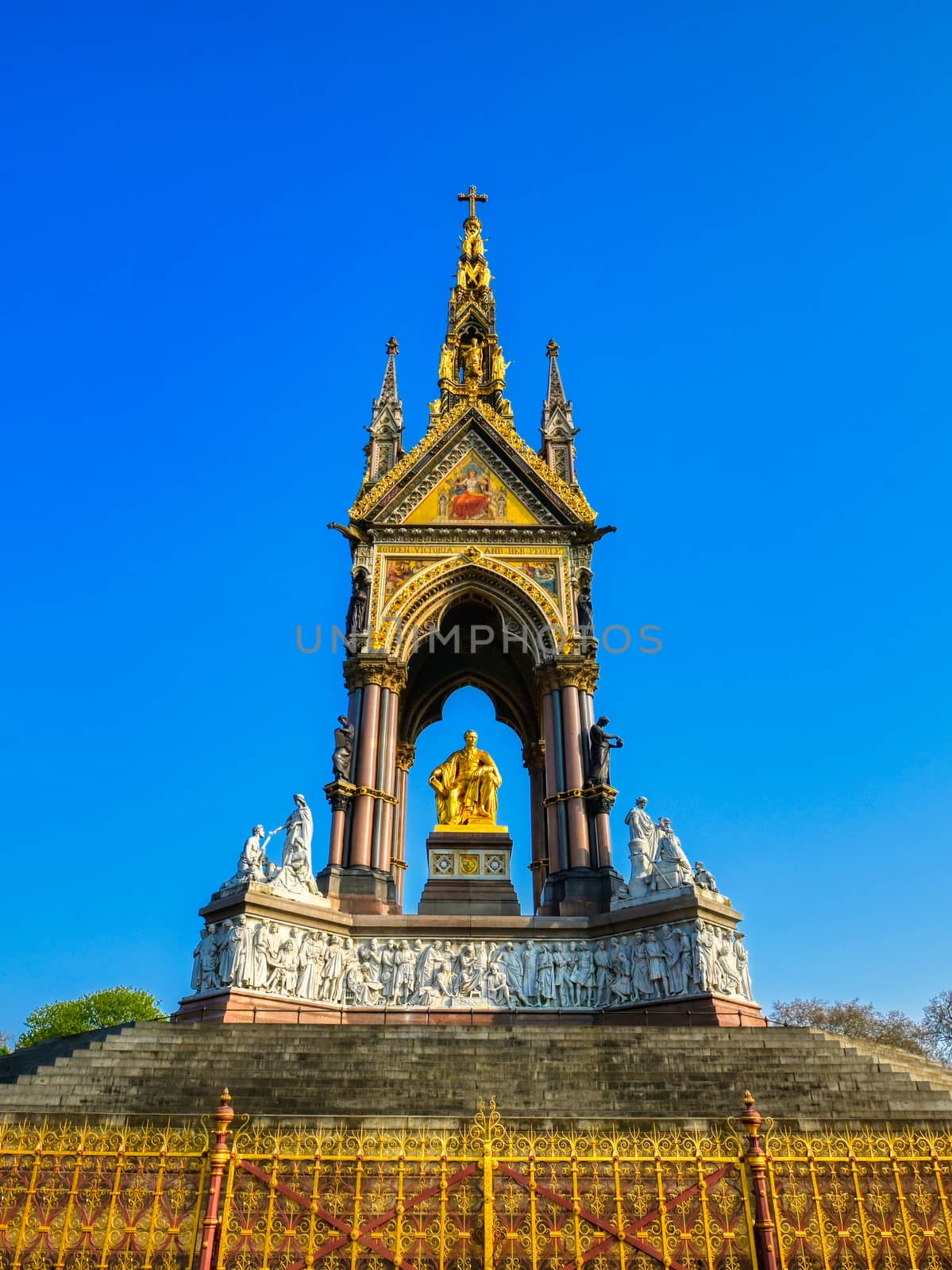 The Albert Memorial, located in Kensington Gardens, London, UK.