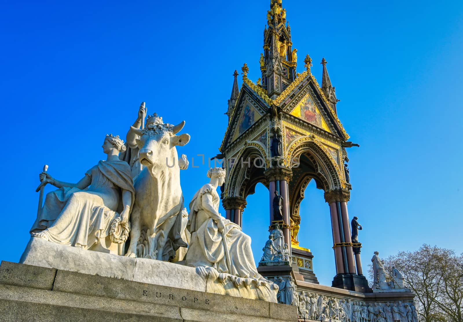 The Albert Memorial, located in Kensington Gardens, London, UK.