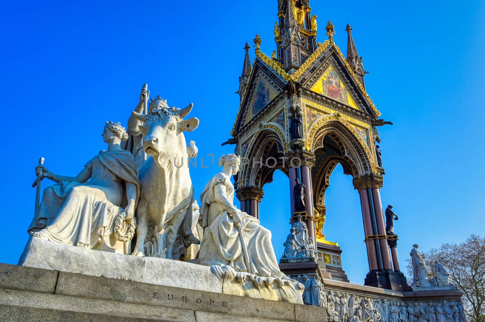 The Albert Memorial, located in Kensington Gardens, London, UK.