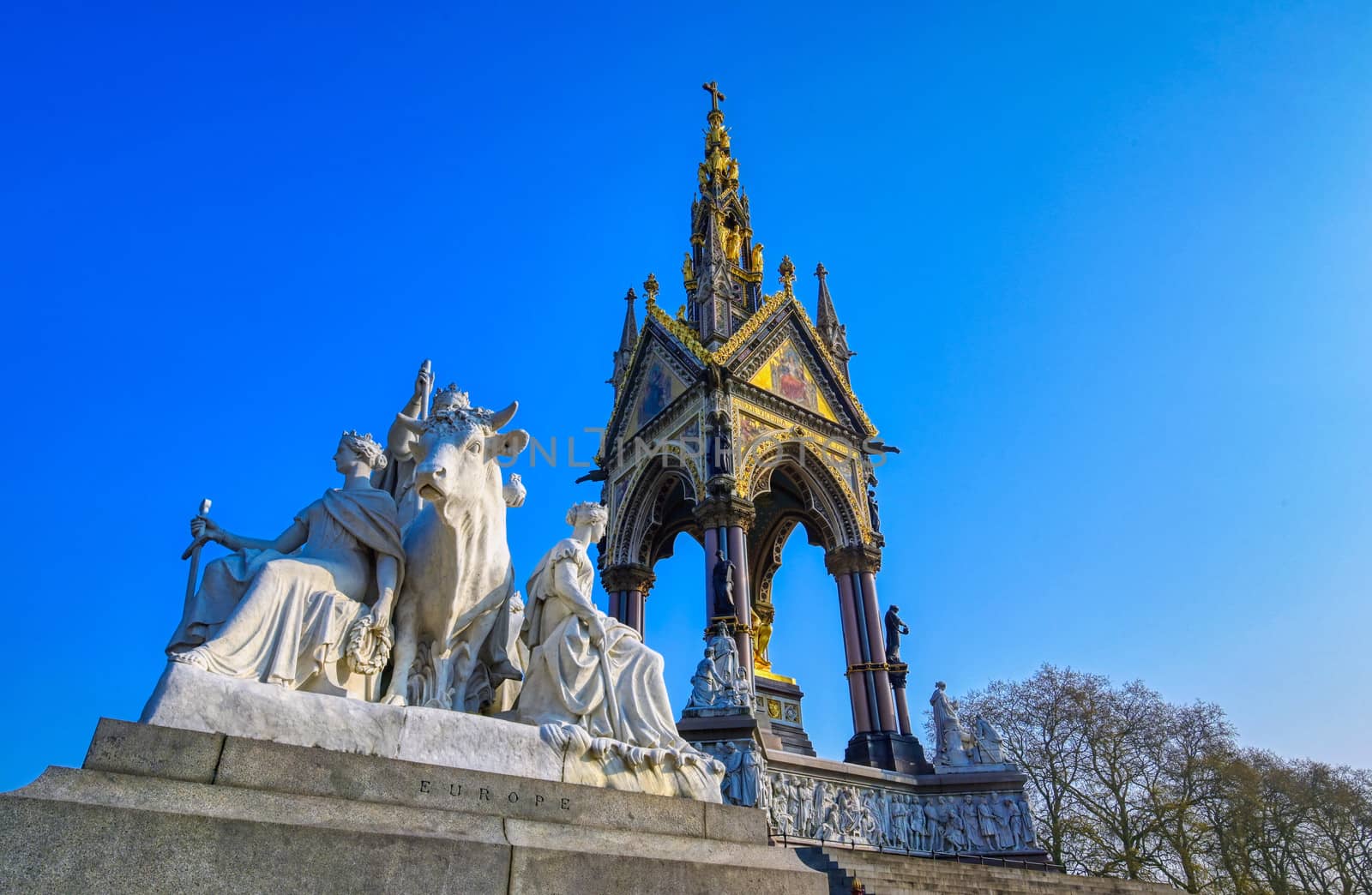 The Albert Memorial, located in Kensington Gardens, London, UK.