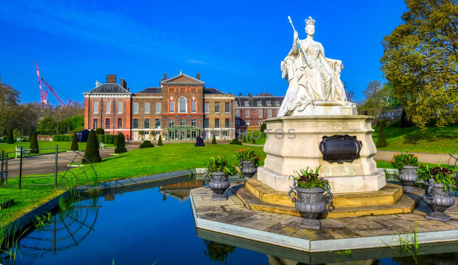 London, United Kingdom - April 17, 2019 : Kensington Palace gardens on a spring morning located in Central London, UK. 