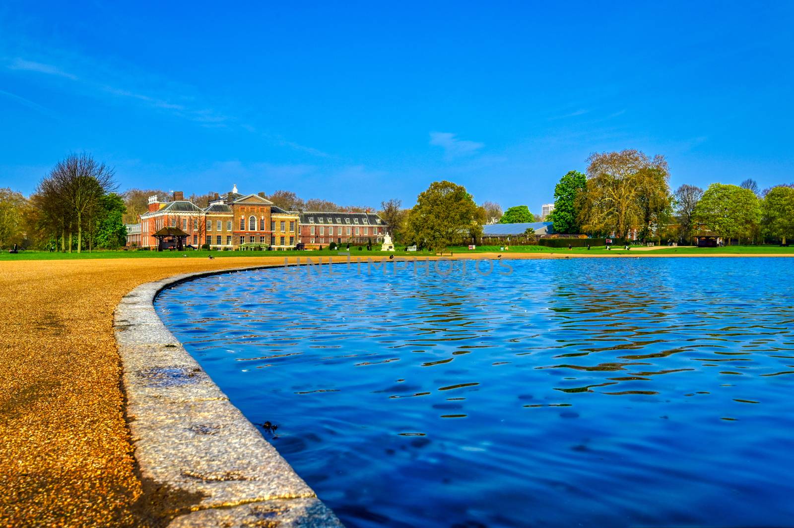 London, United Kingdom - April 17, 2019 : Kensington Palace gardens on a spring morning located in Central London, UK. 