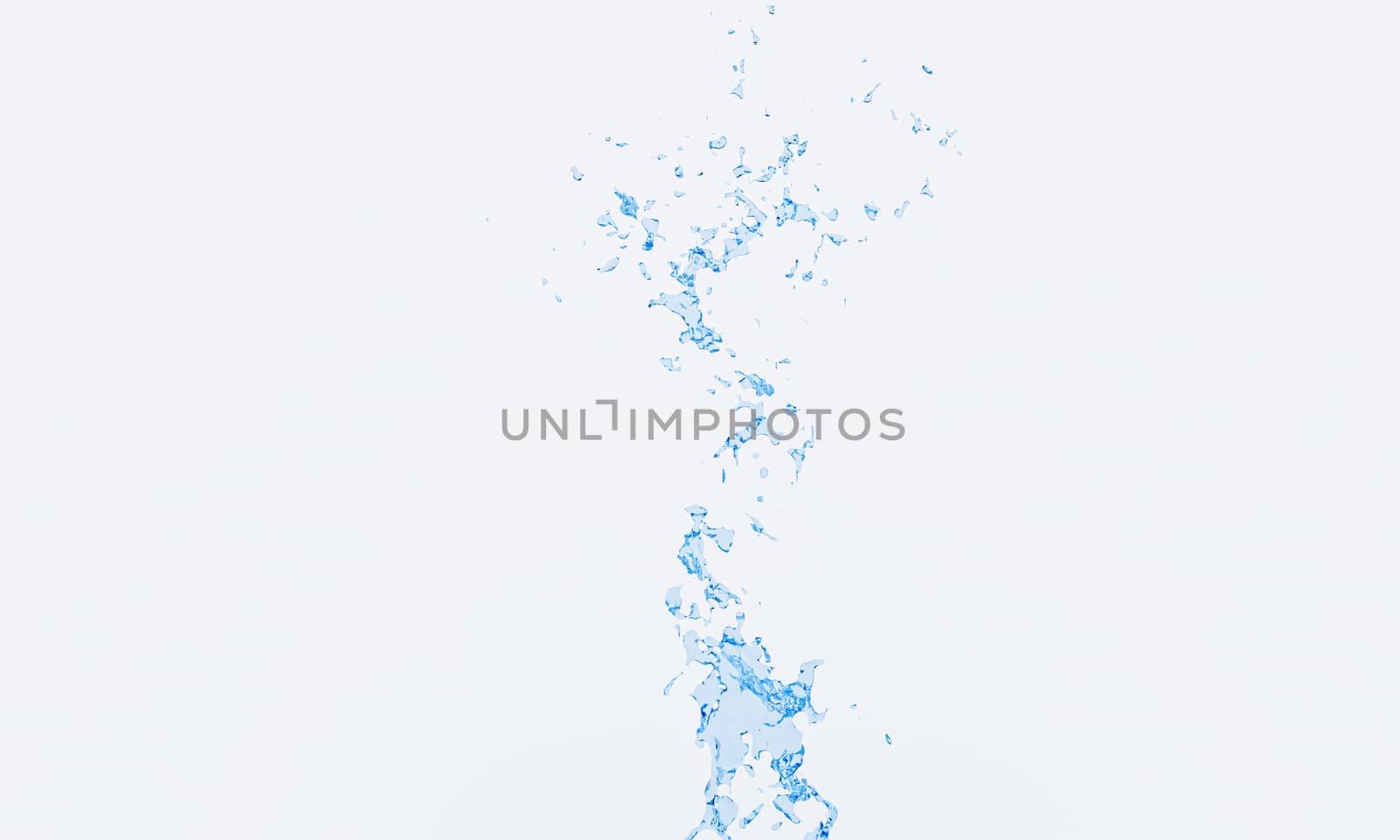 The clear blue water spread and bounced up from the bottom. White background. 3D Rendering