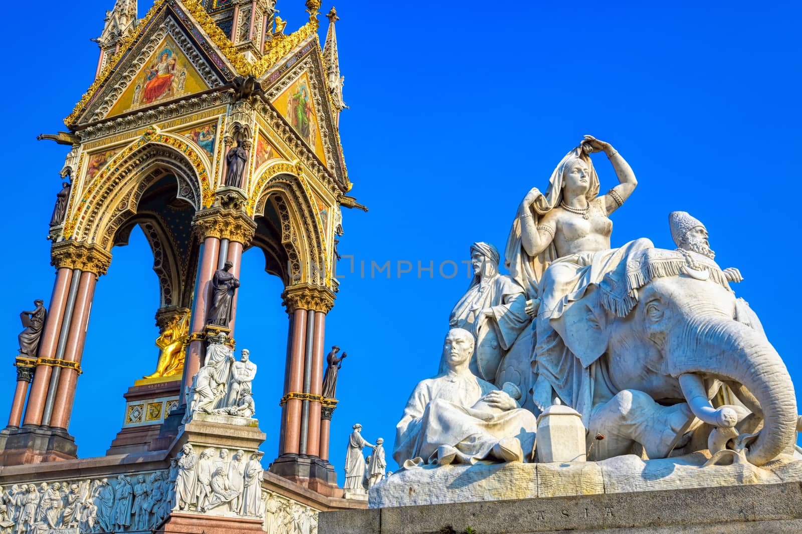 The Albert Memorial, located in Kensington Gardens, London, UK.