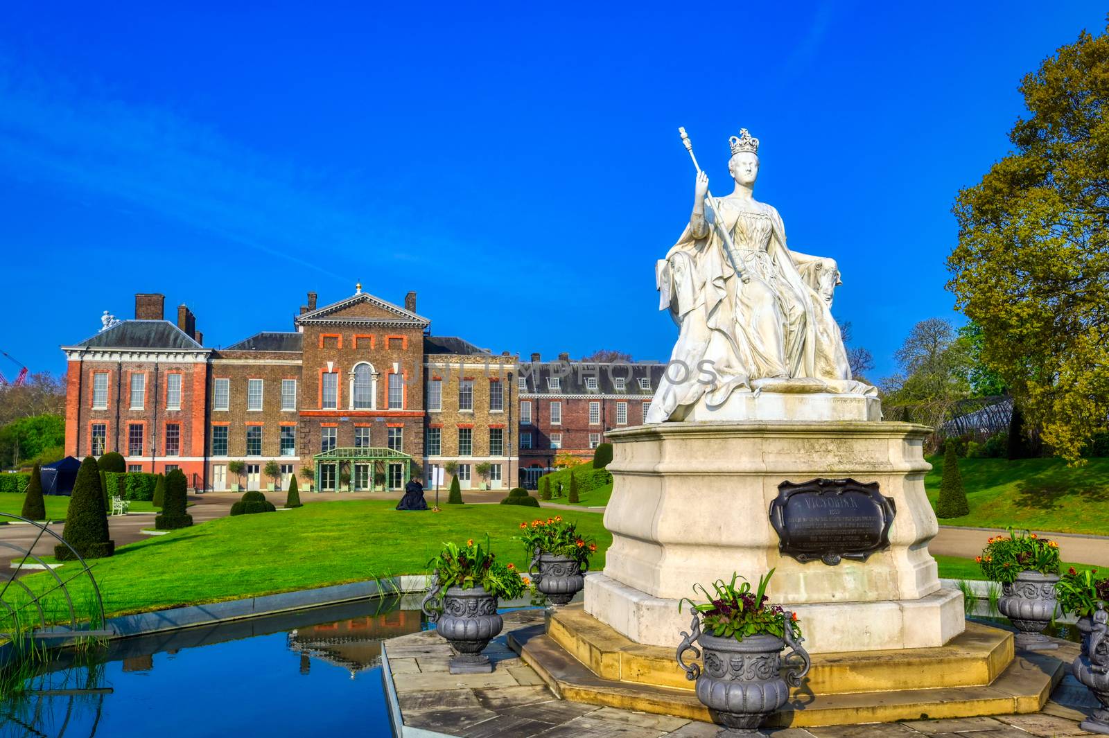 London, United Kingdom - April 17, 2019 : Kensington Palace gardens on a spring morning located in Central London, UK. 