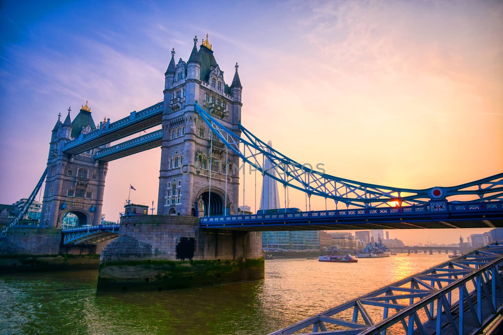 Tower Bridge across the River Thames in London, UK.