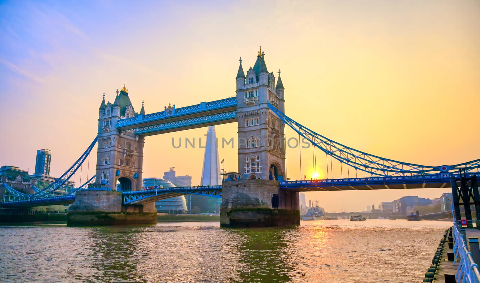 Tower Bridge across the River Thames in London, UK.