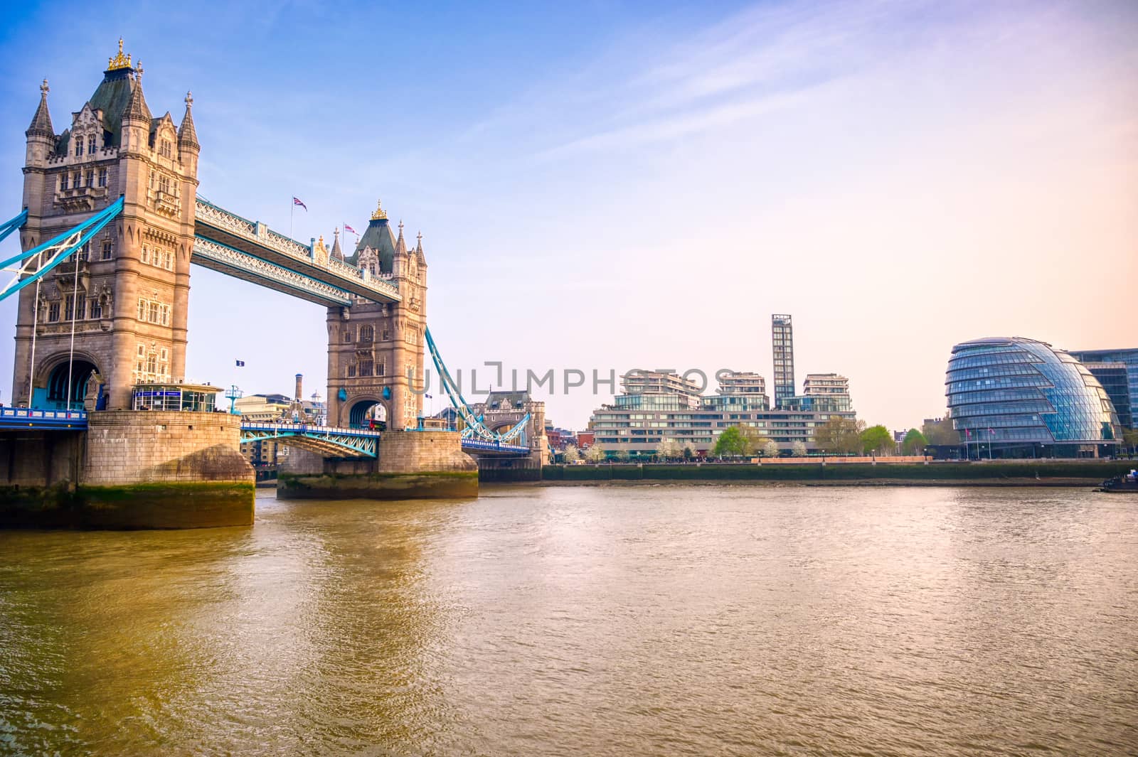 Tower Bridge across the River Thames in London, UK.