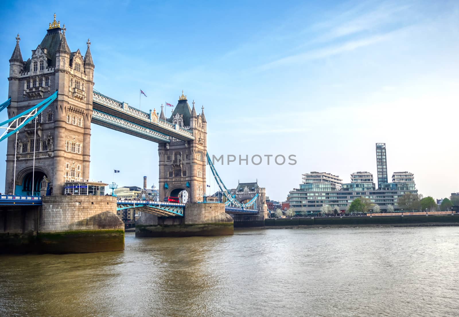 Tower Bridge across the River Thames in London, UK.