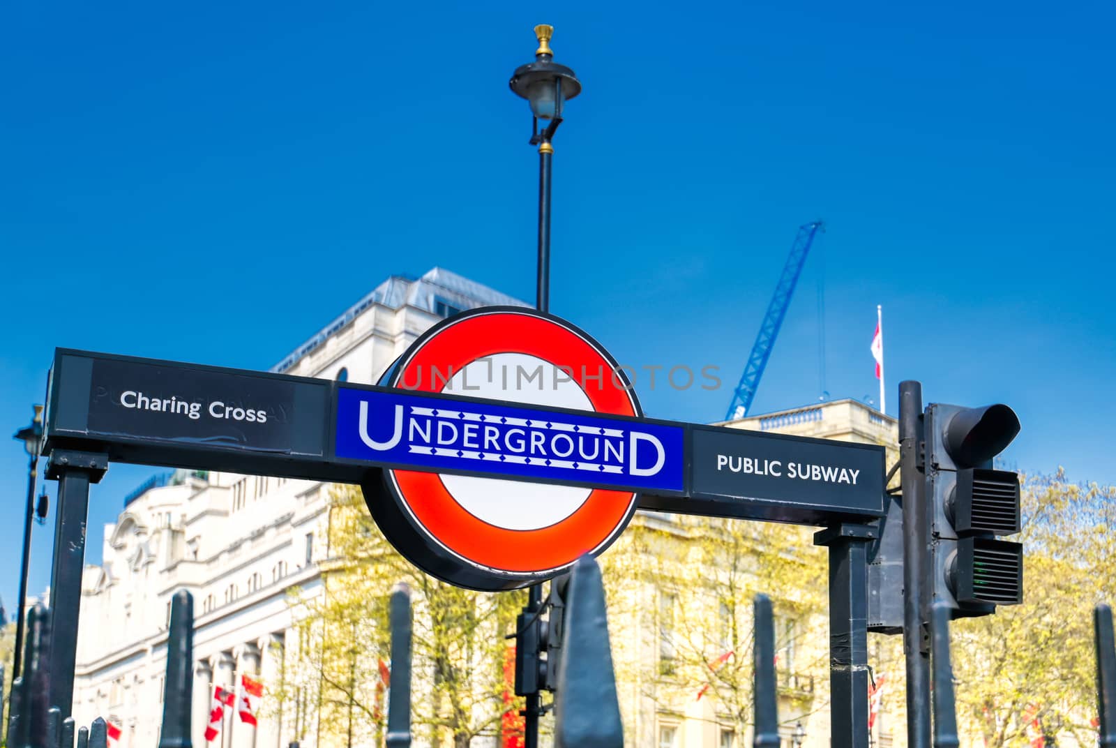 London, United Kingdom - April 17, 2019 : Signs leading to the entrance on the London Underground public subway station in London, England.