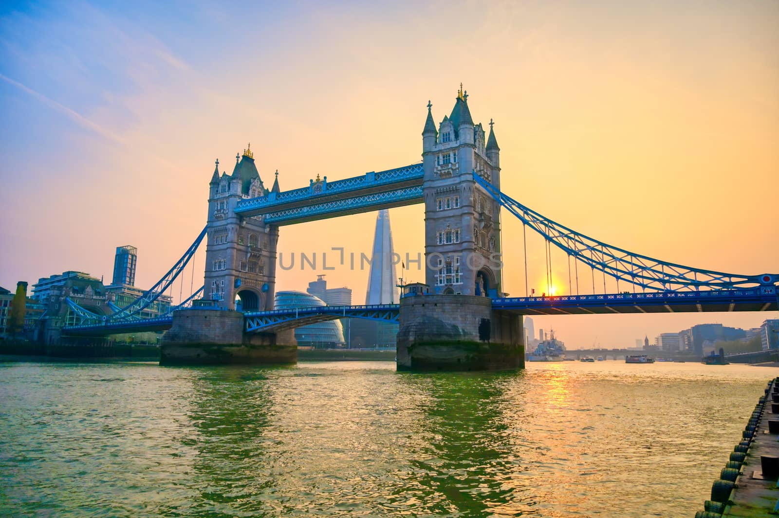 Tower Bridge across the River Thames in London, UK.