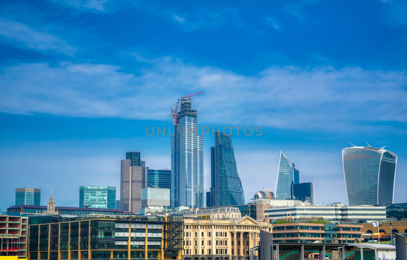 A view of the London skyline across the River Thames in London, UK.