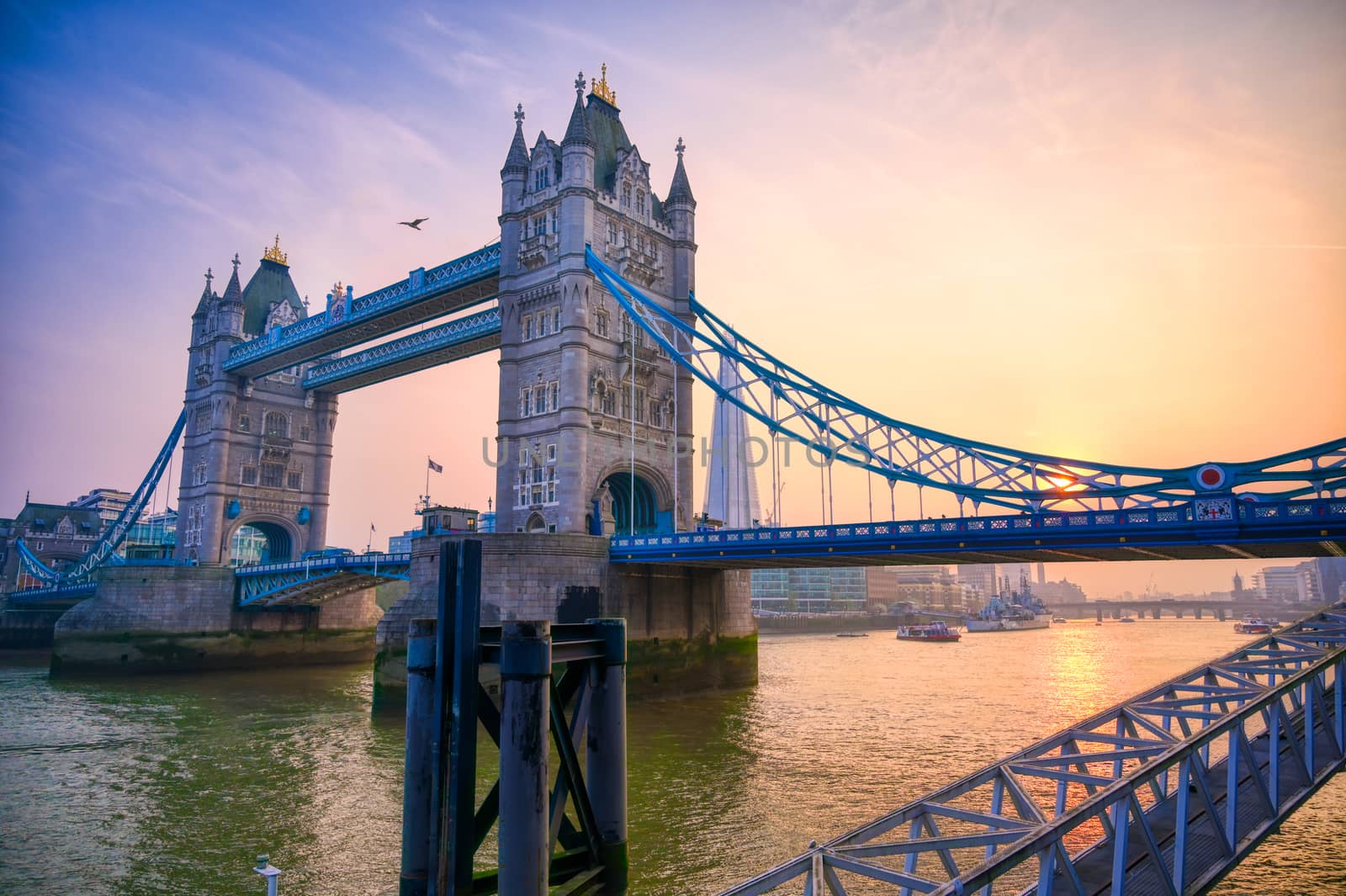 Tower Bridge across the River Thames in London, UK.